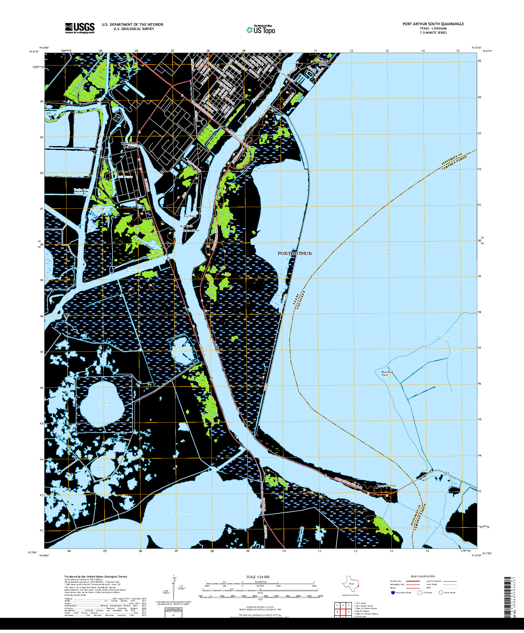 USGS US TOPO 7.5-MINUTE MAP FOR PORT ARTHUR SOUTH, TX,LA 2019