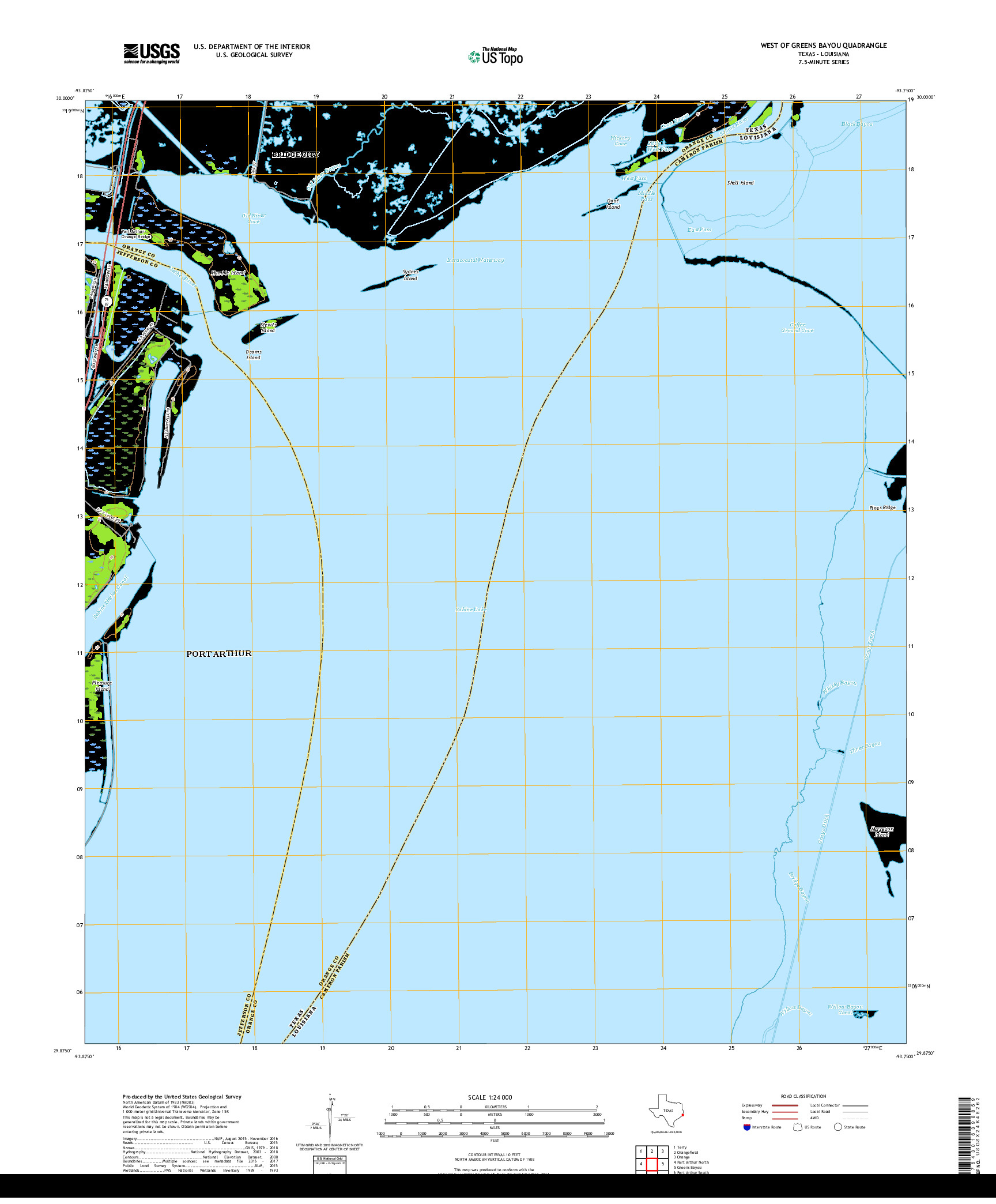 USGS US TOPO 7.5-MINUTE MAP FOR WEST OF GREENS BAYOU, TX,LA 2019