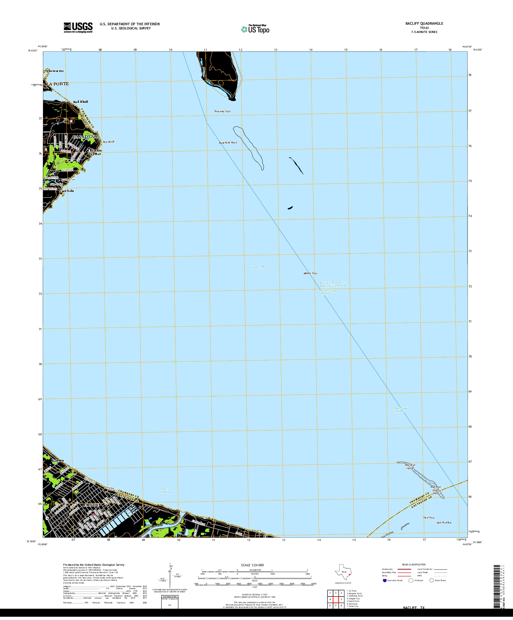 USGS US TOPO 7.5-MINUTE MAP FOR BACLIFF, TX 2019