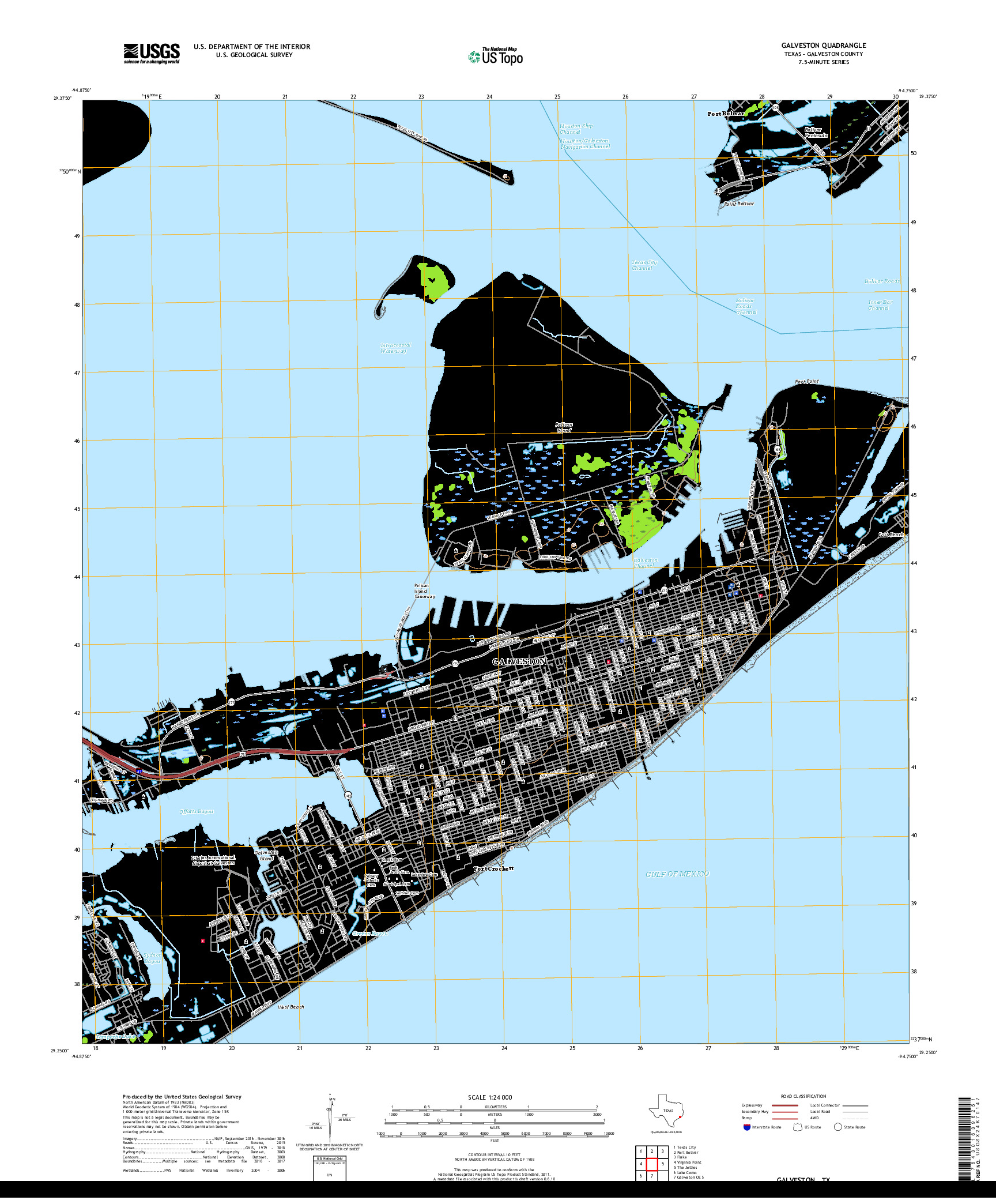 USGS US TOPO 7.5-MINUTE MAP FOR GALVESTON, TX 2019