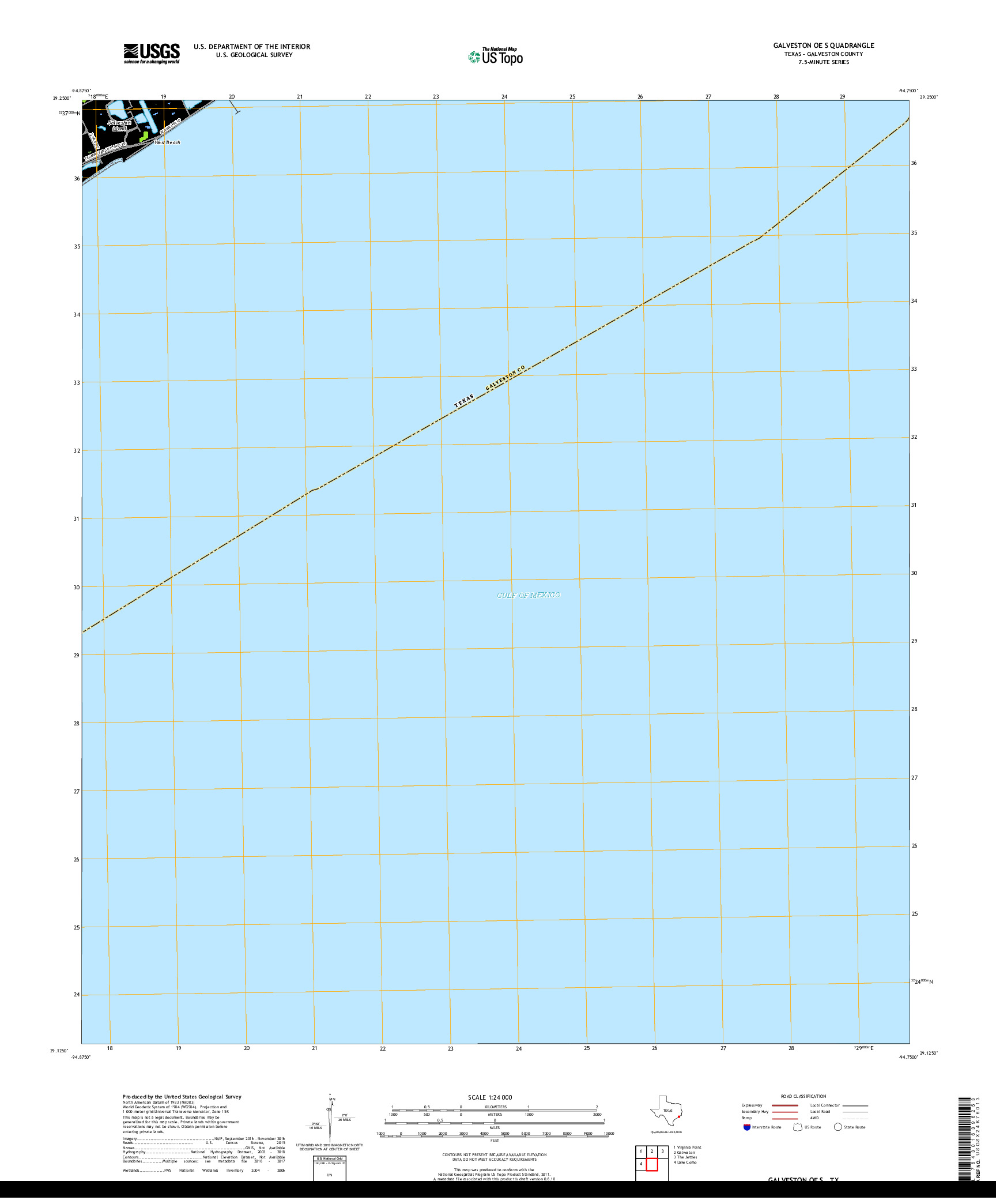 USGS US TOPO 7.5-MINUTE MAP FOR GALVESTON OE S, TX 2019