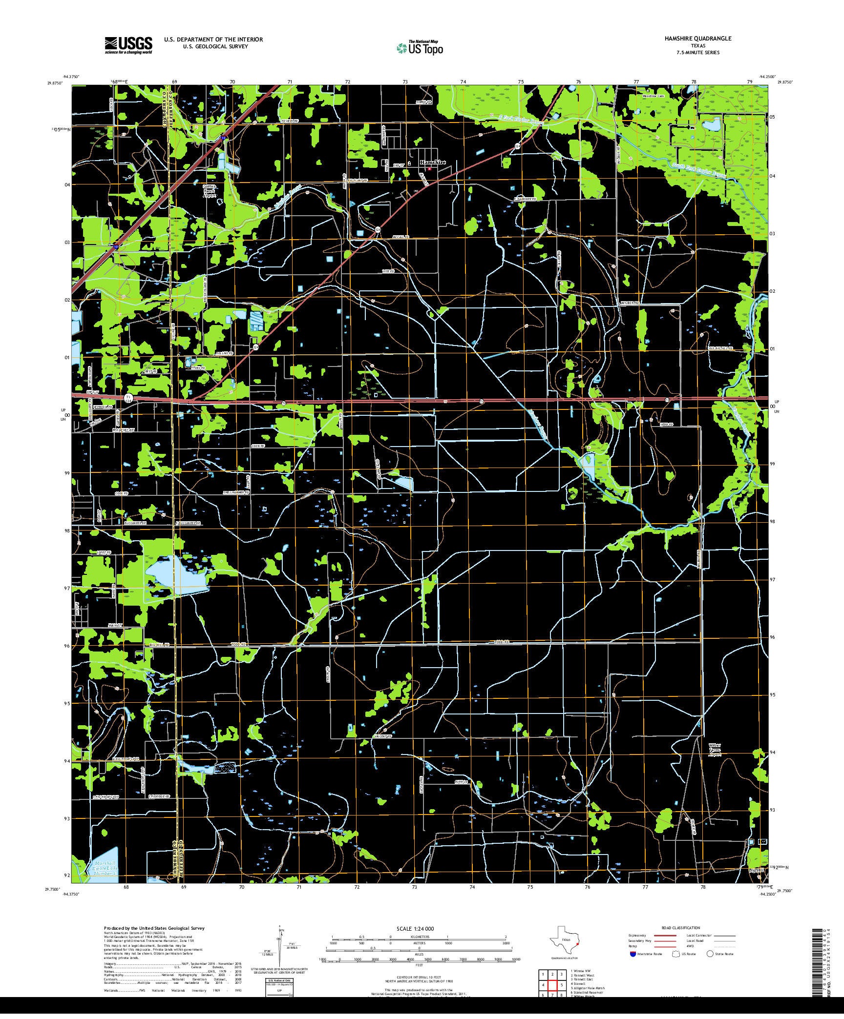 USGS US TOPO 7.5-MINUTE MAP FOR HAMSHIRE, TX 2019