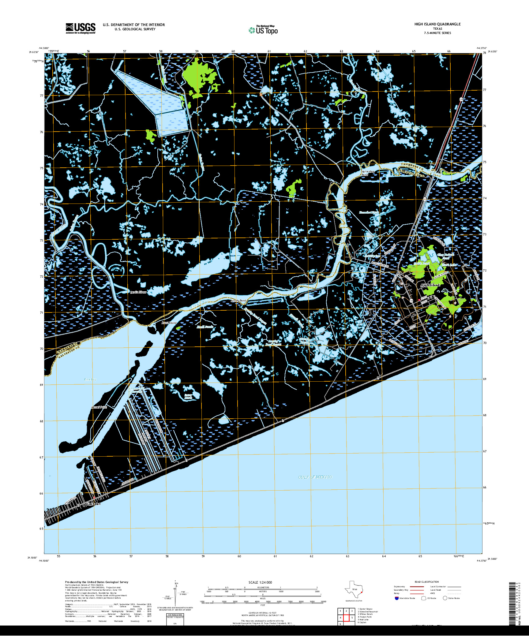 USGS US TOPO 7.5-MINUTE MAP FOR HIGH ISLAND, TX 2019