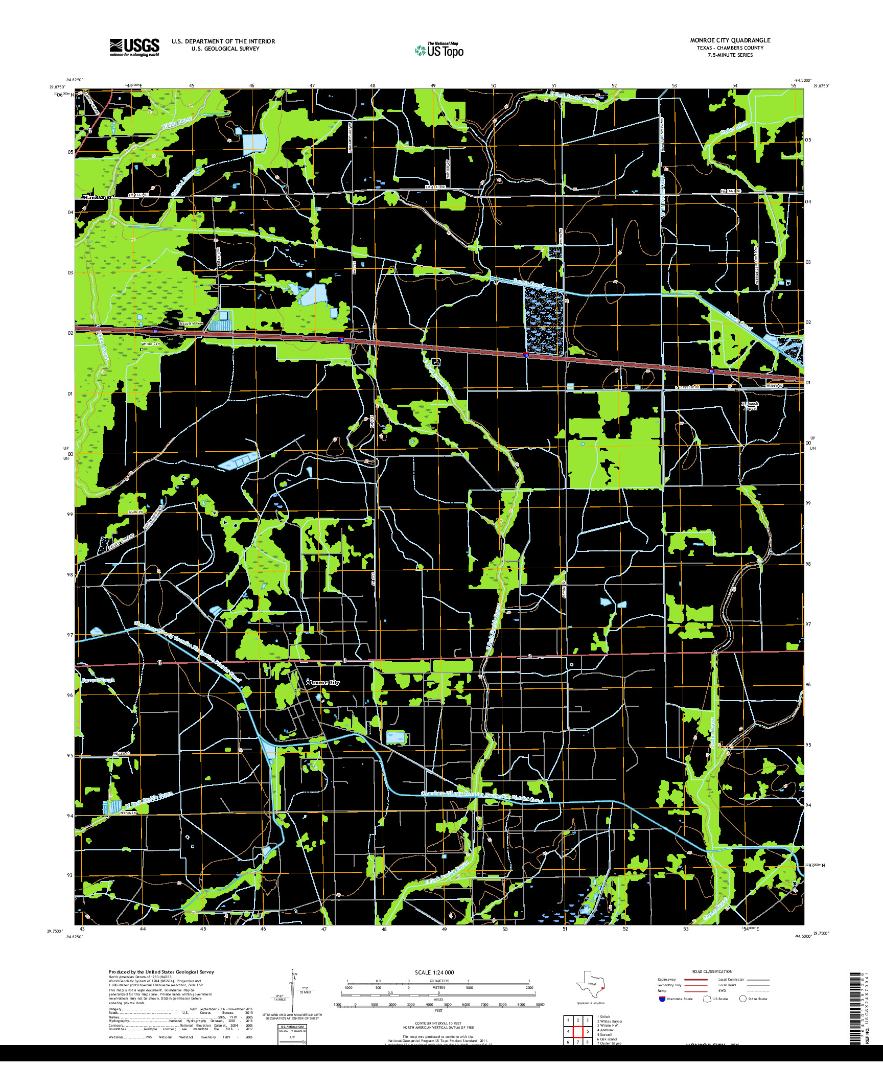 USGS US TOPO 7.5-MINUTE MAP FOR MONROE CITY, TX 2019