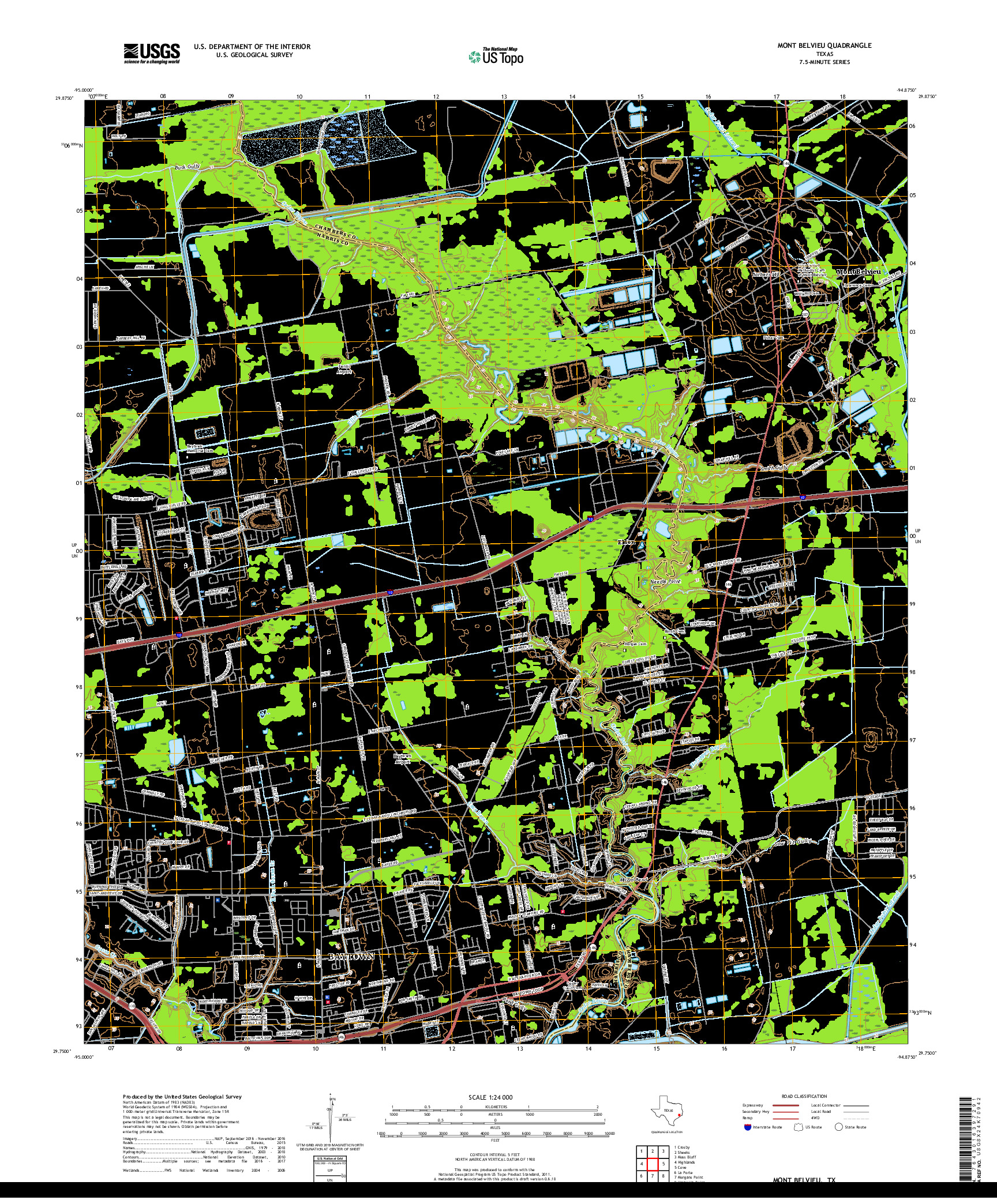 USGS US TOPO 7.5-MINUTE MAP FOR MONT BELVIEU, TX 2019