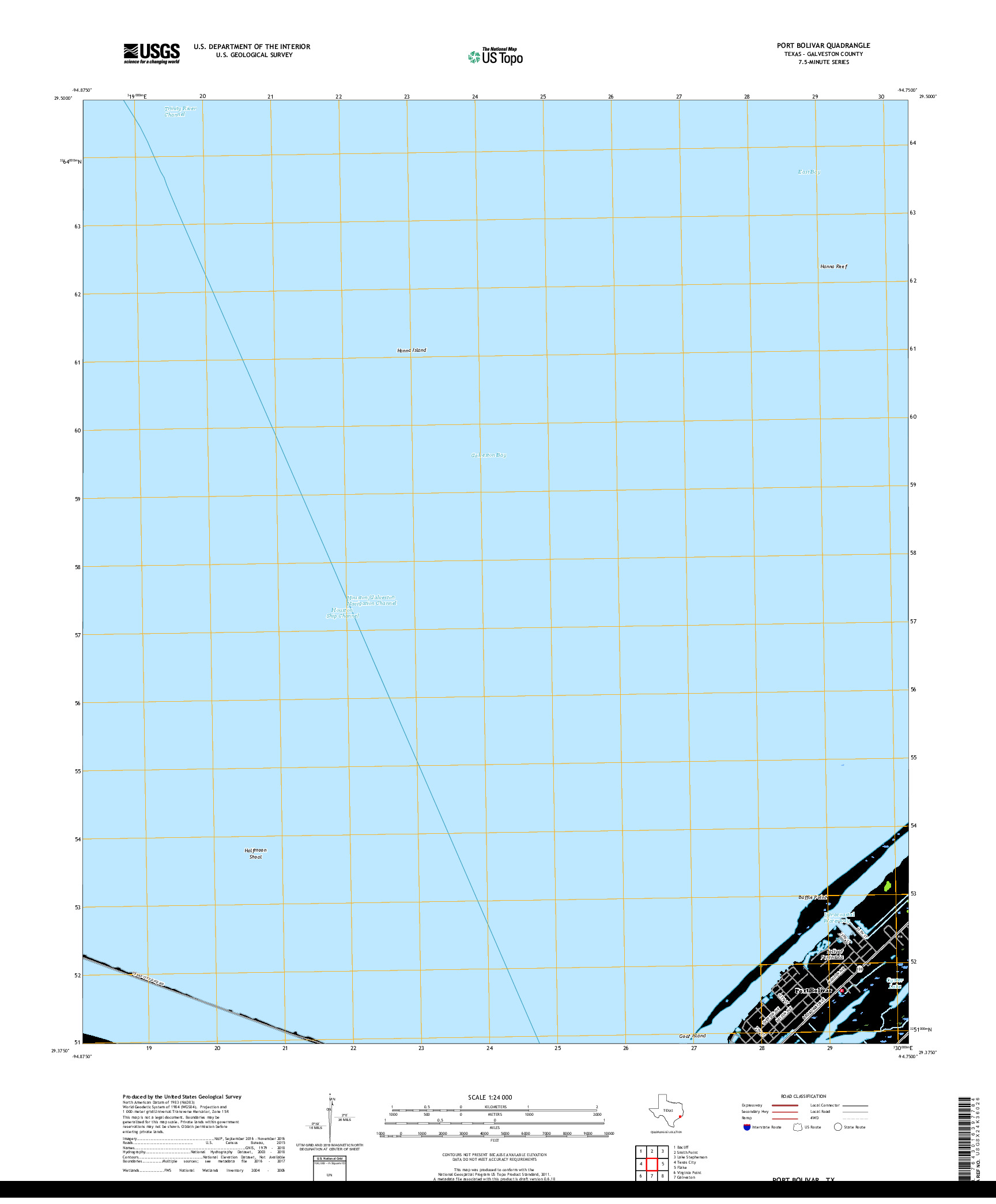 USGS US TOPO 7.5-MINUTE MAP FOR PORT BOLIVAR, TX 2019