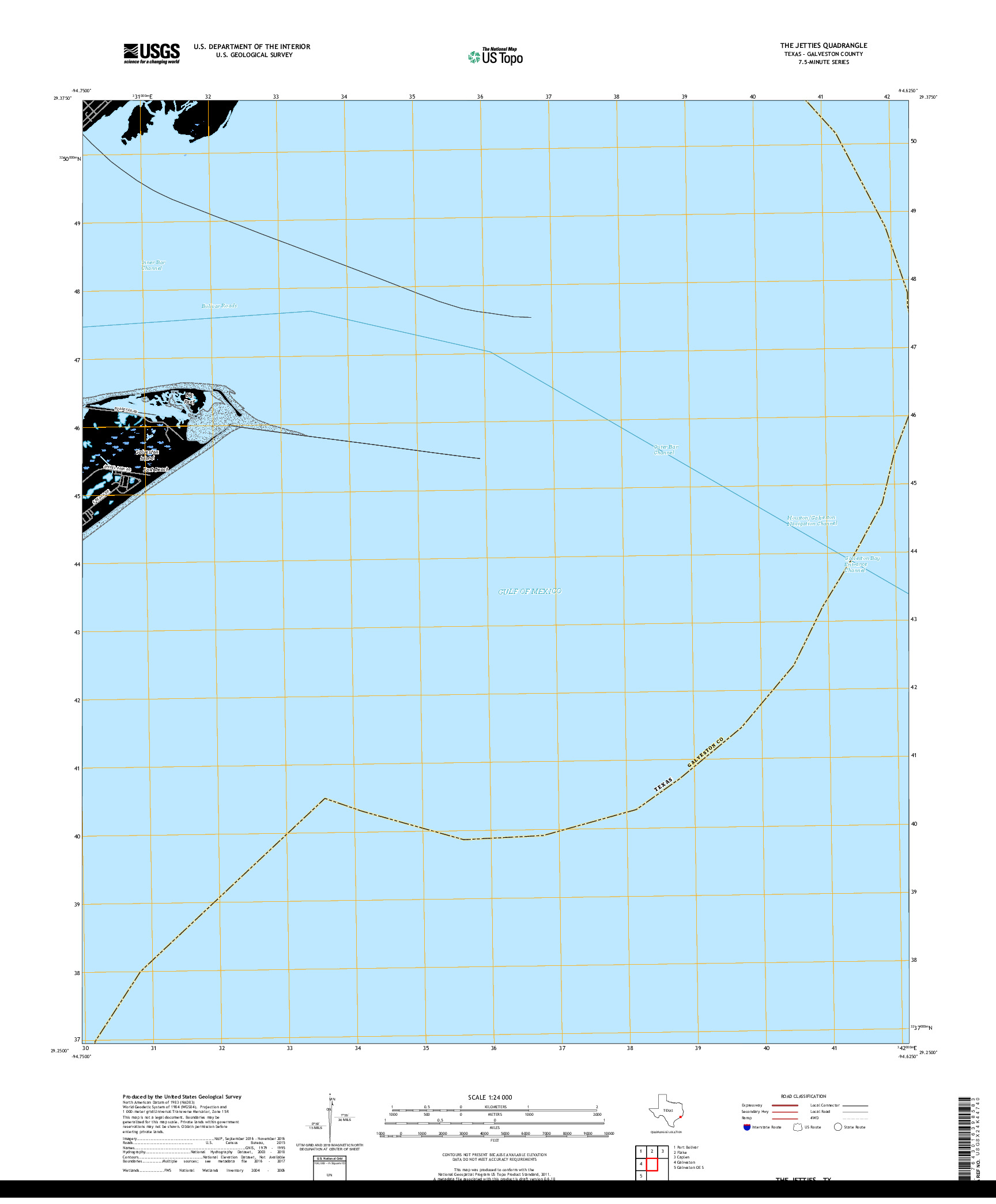 USGS US TOPO 7.5-MINUTE MAP FOR THE JETTIES, TX 2019