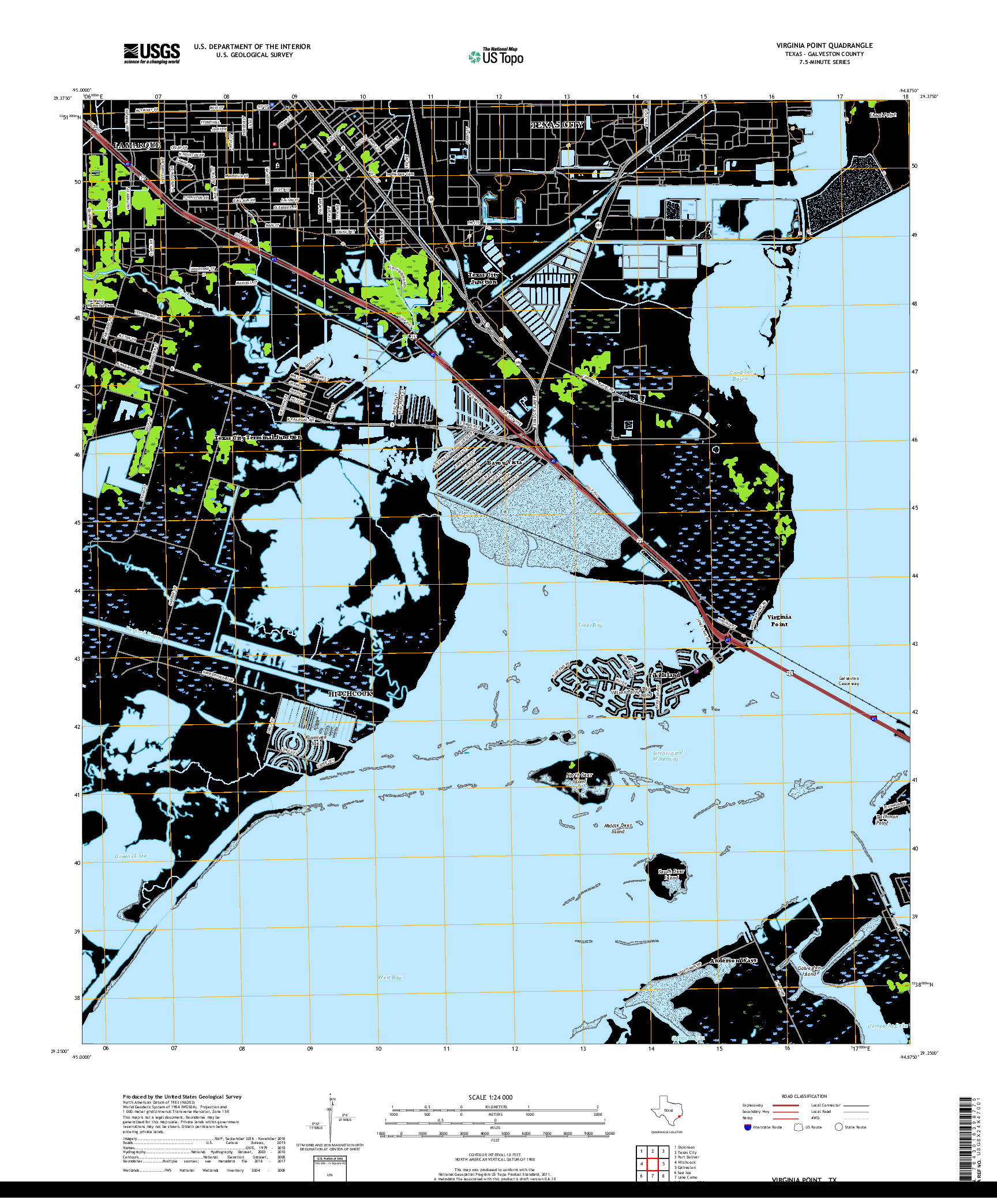 USGS US TOPO 7.5-MINUTE MAP FOR VIRGINIA POINT, TX 2019