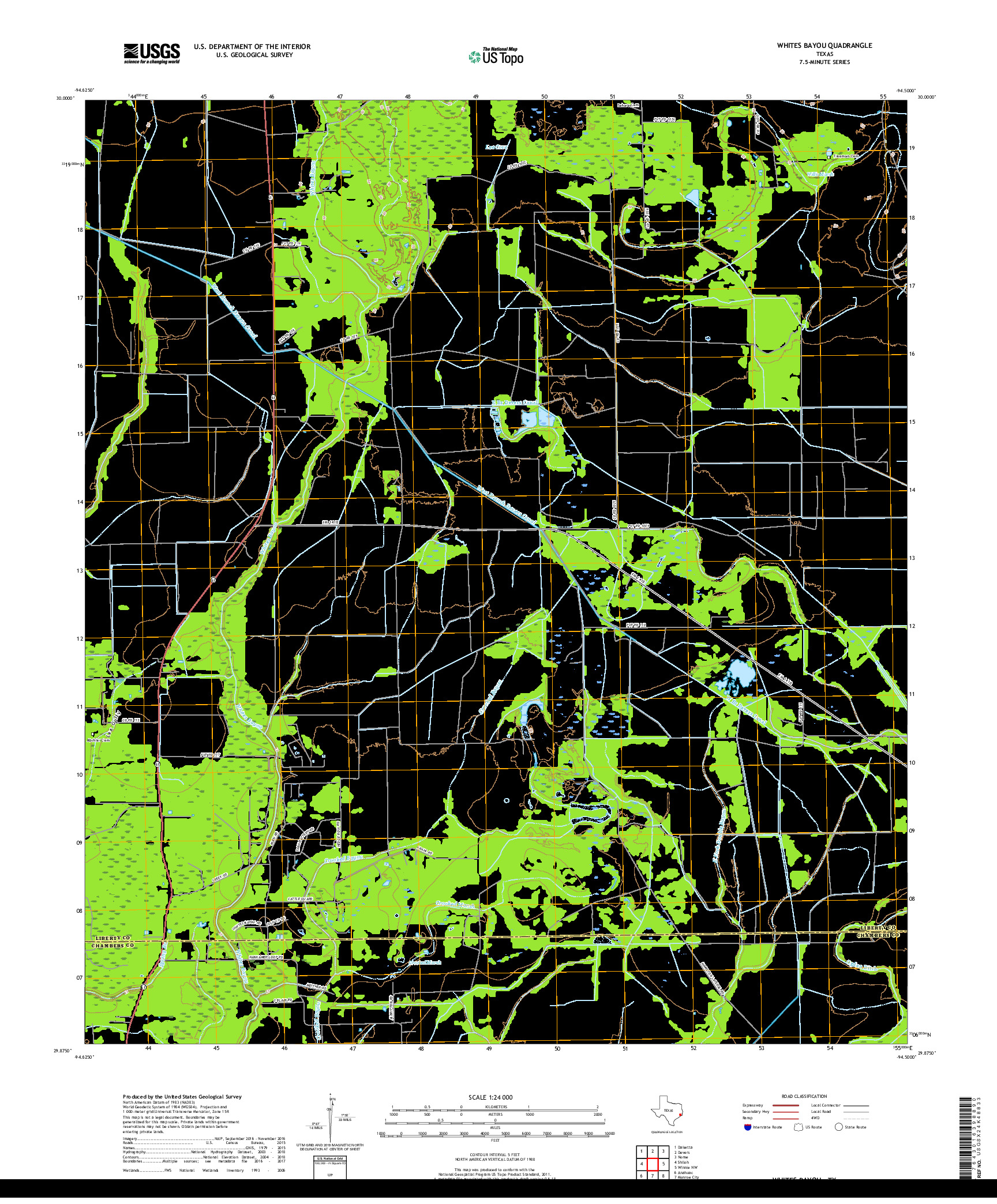 USGS US TOPO 7.5-MINUTE MAP FOR WHITES BAYOU, TX 2019