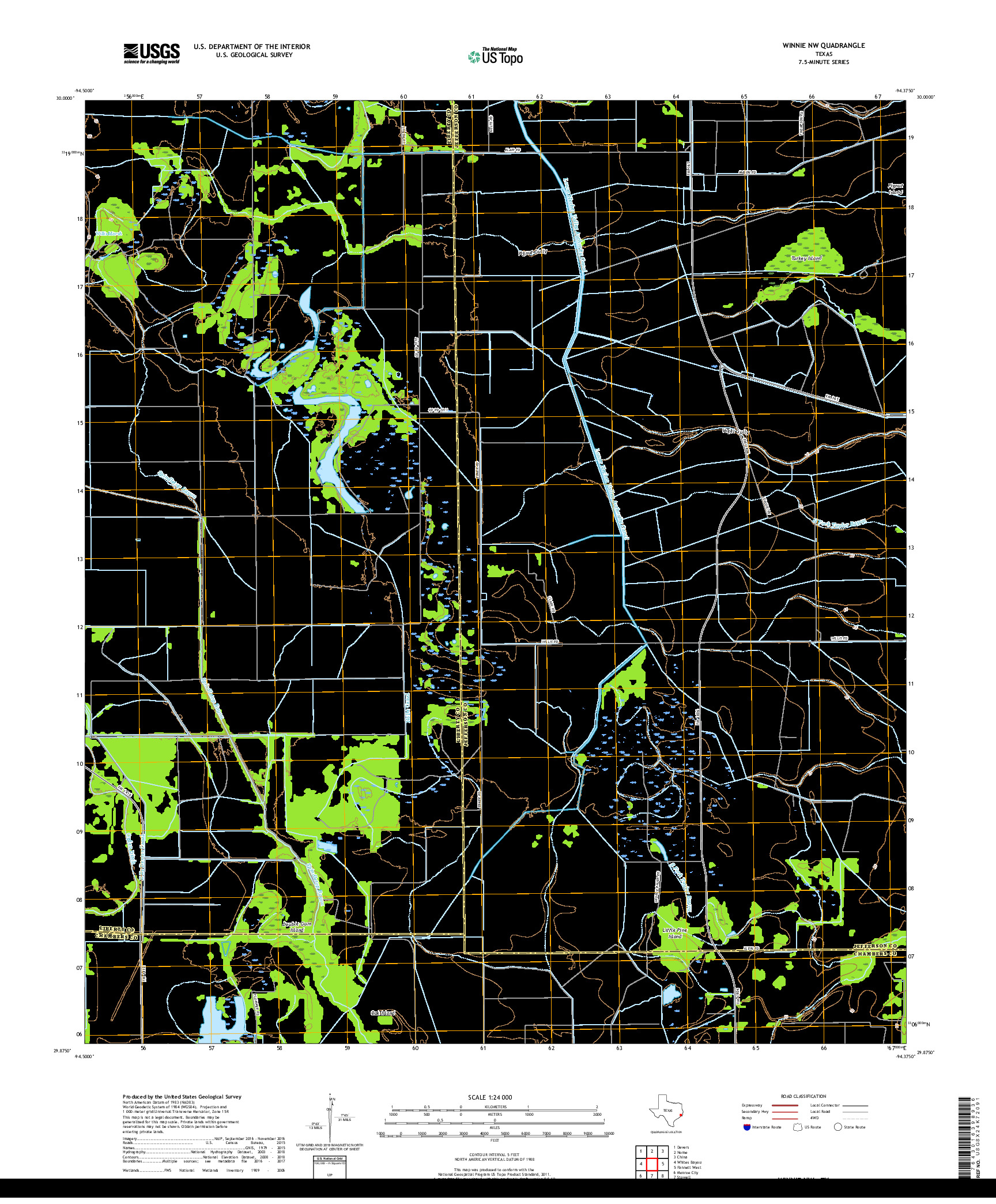 USGS US TOPO 7.5-MINUTE MAP FOR WINNIE NW, TX 2019