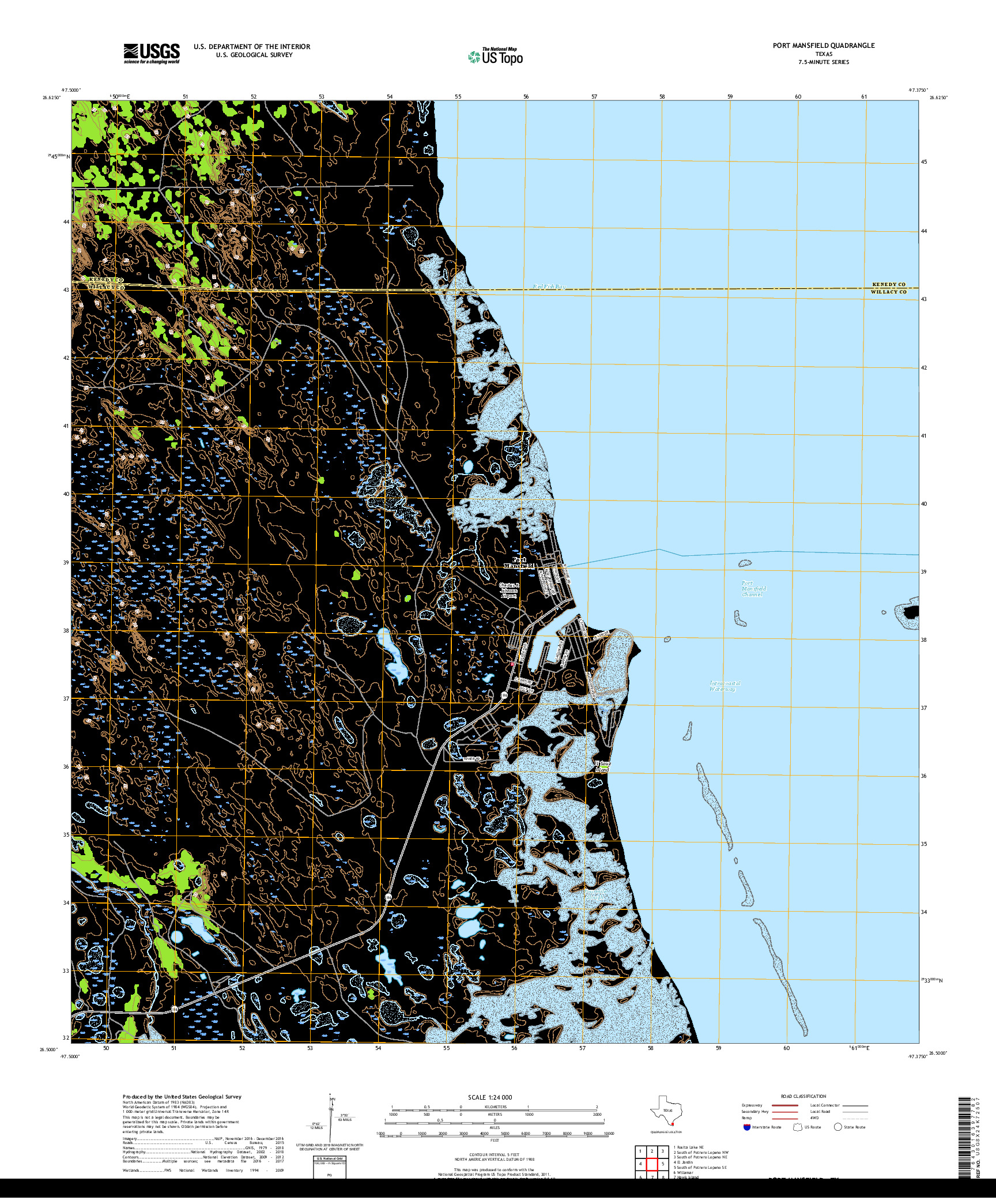 USGS US TOPO 7.5-MINUTE MAP FOR PORT MANSFIELD, TX 2019