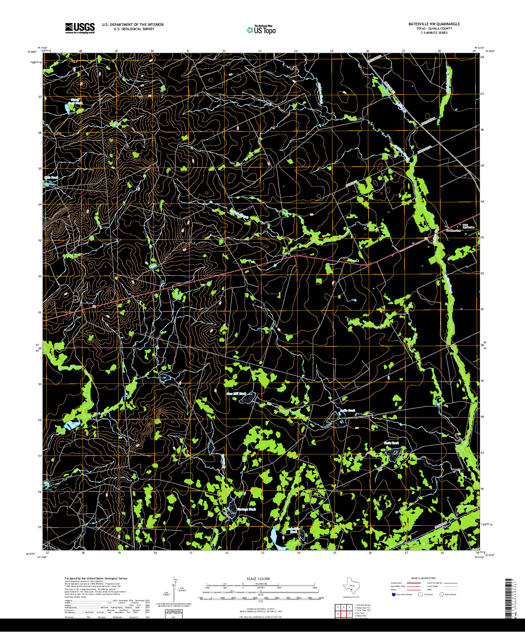 USGS US TOPO 7.5-MINUTE MAP FOR BATESVILLE NW, TX 2019