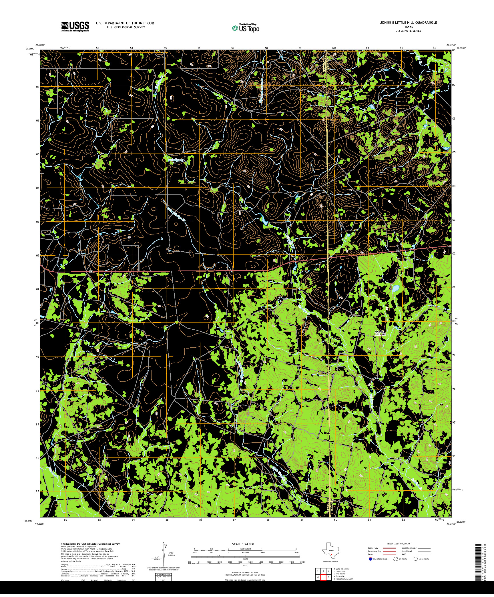 USGS US TOPO 7.5-MINUTE MAP FOR JOHNNIE LITTLE HILL, TX 2019