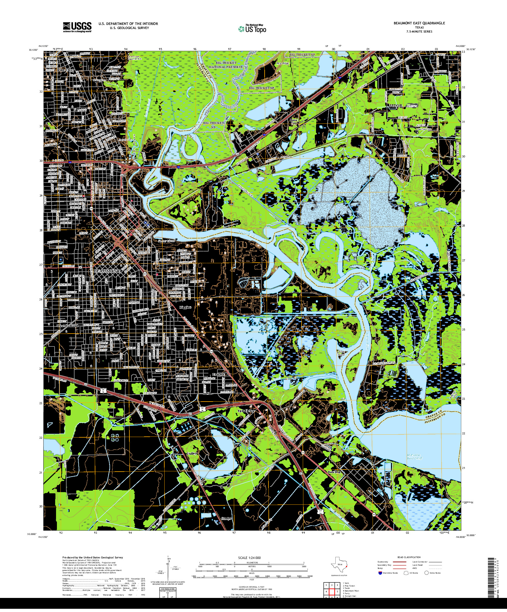 USGS US TOPO 7.5-MINUTE MAP FOR BEAUMONT EAST, TX 2019