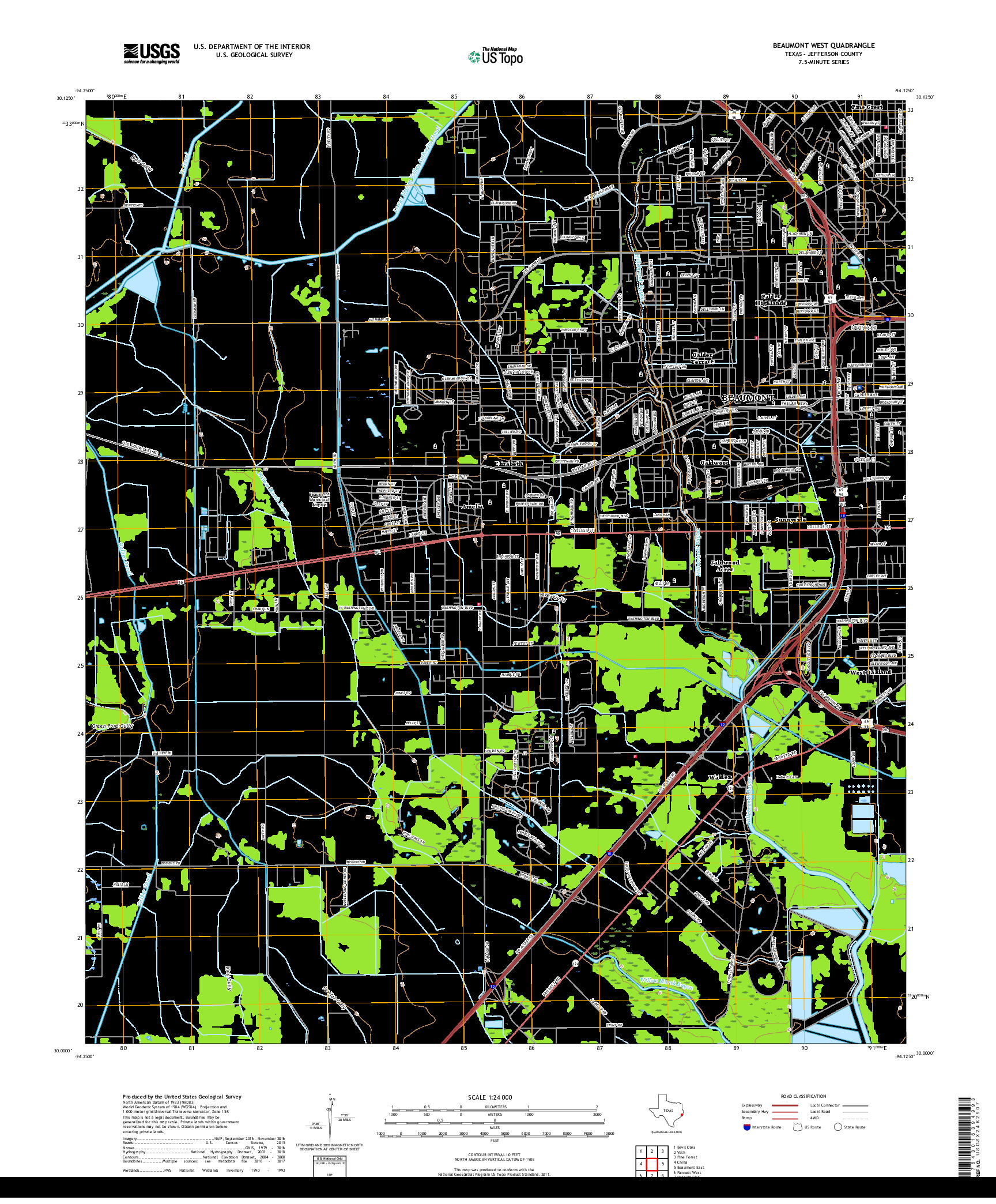 USGS US TOPO 7.5-MINUTE MAP FOR BEAUMONT WEST, TX 2019