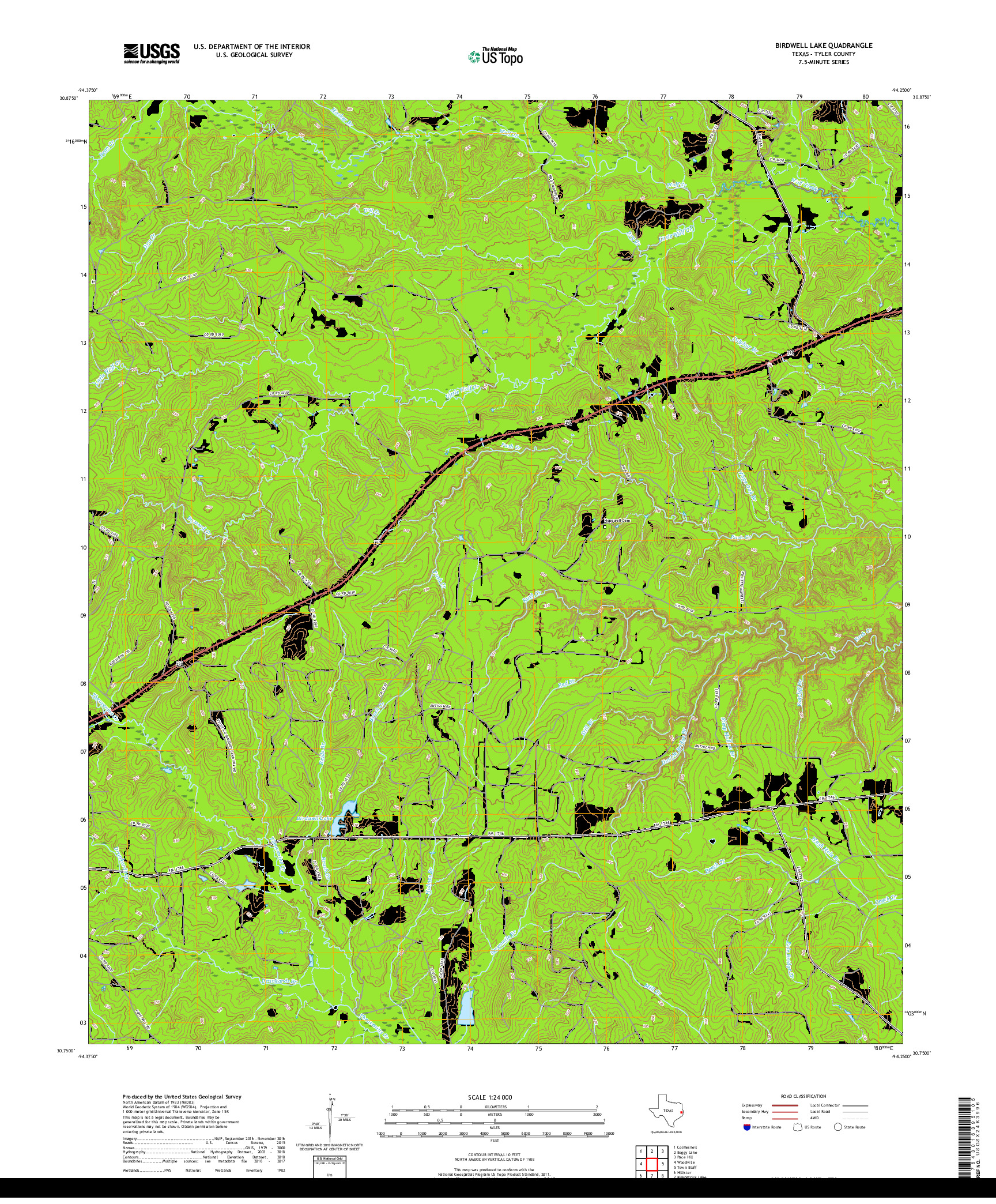 USGS US TOPO 7.5-MINUTE MAP FOR BIRDWELL LAKE, TX 2019