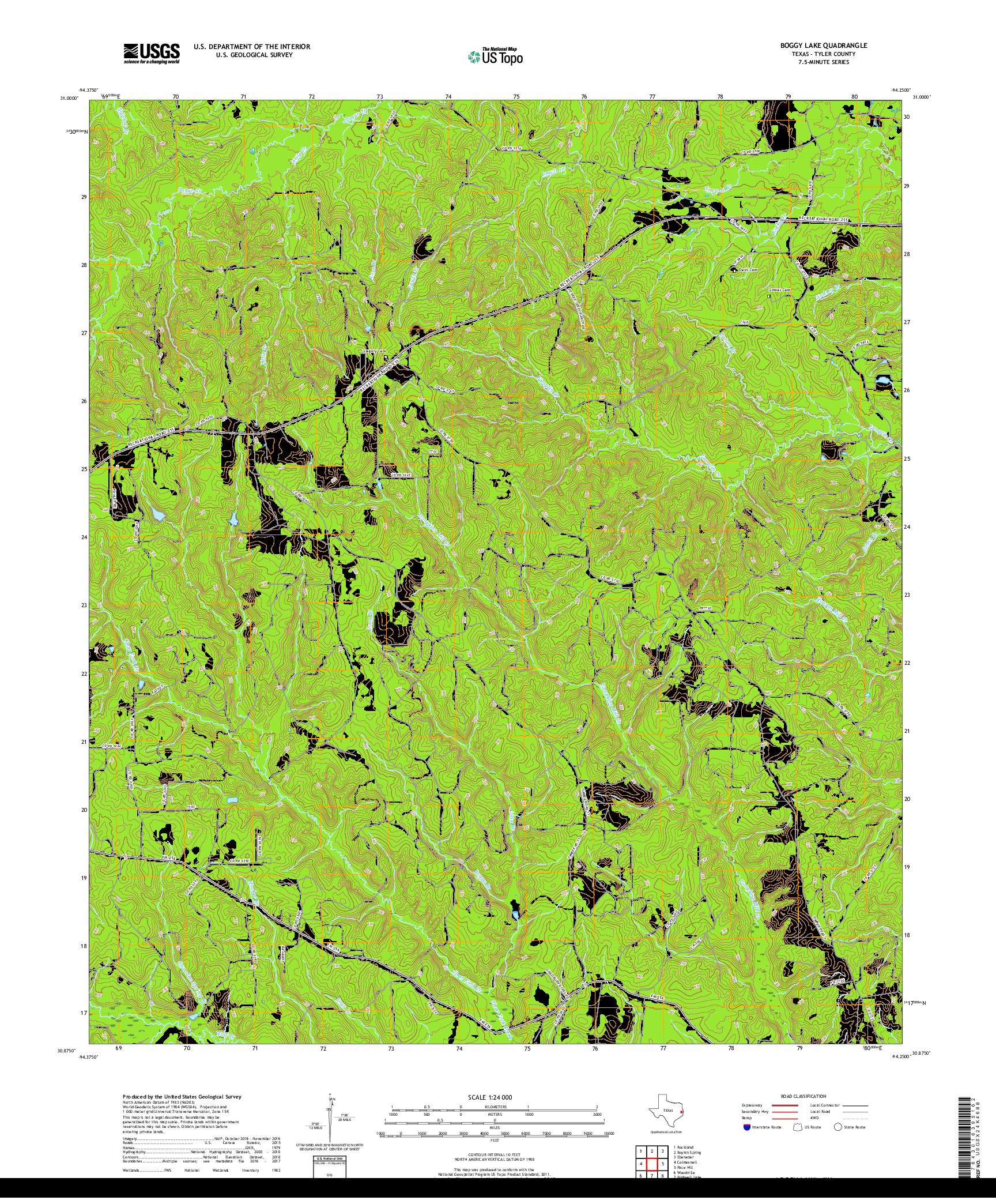 USGS US TOPO 7.5-MINUTE MAP FOR BOGGY LAKE, TX 2019