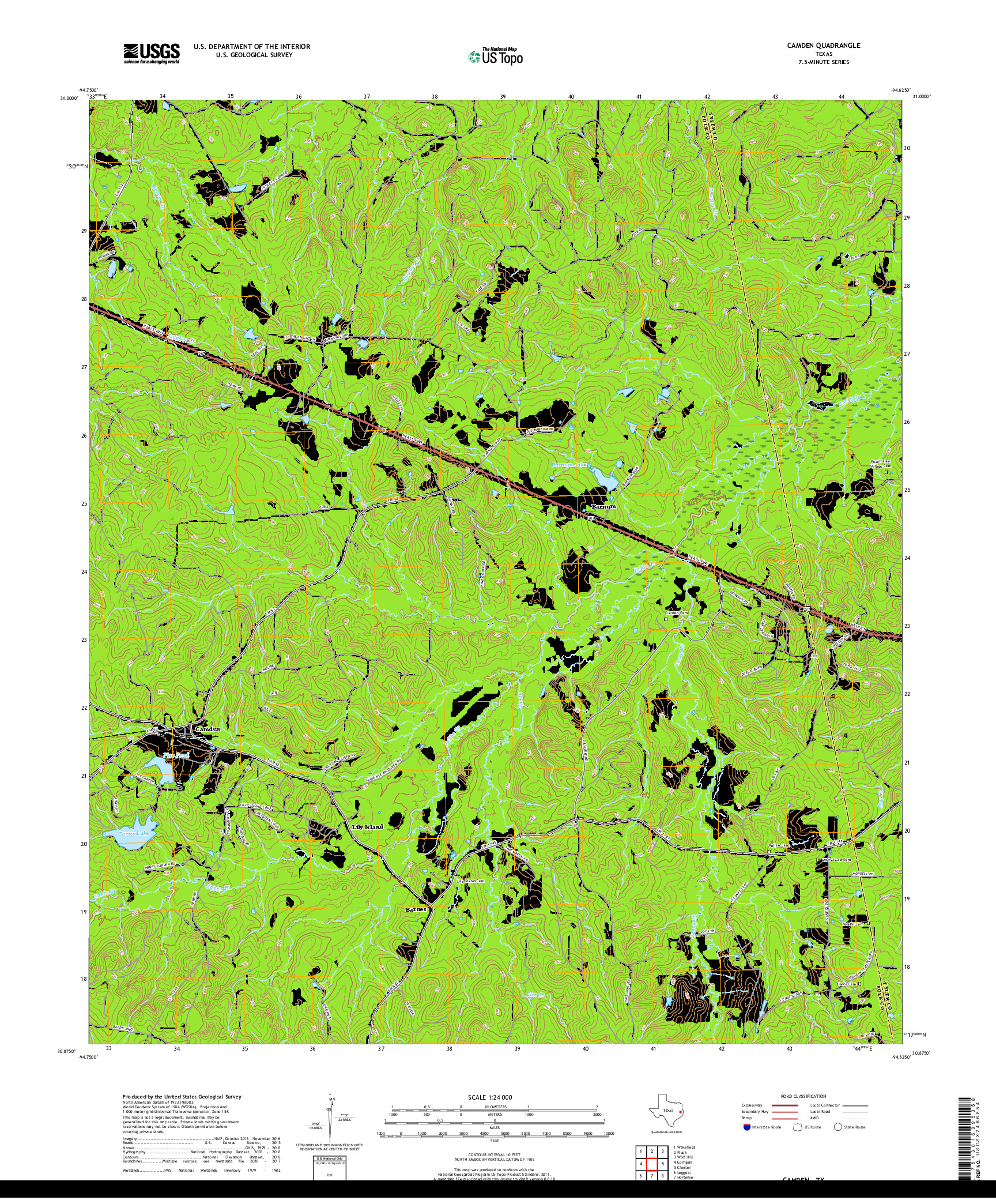 USGS US TOPO 7.5-MINUTE MAP FOR CAMDEN, TX 2019