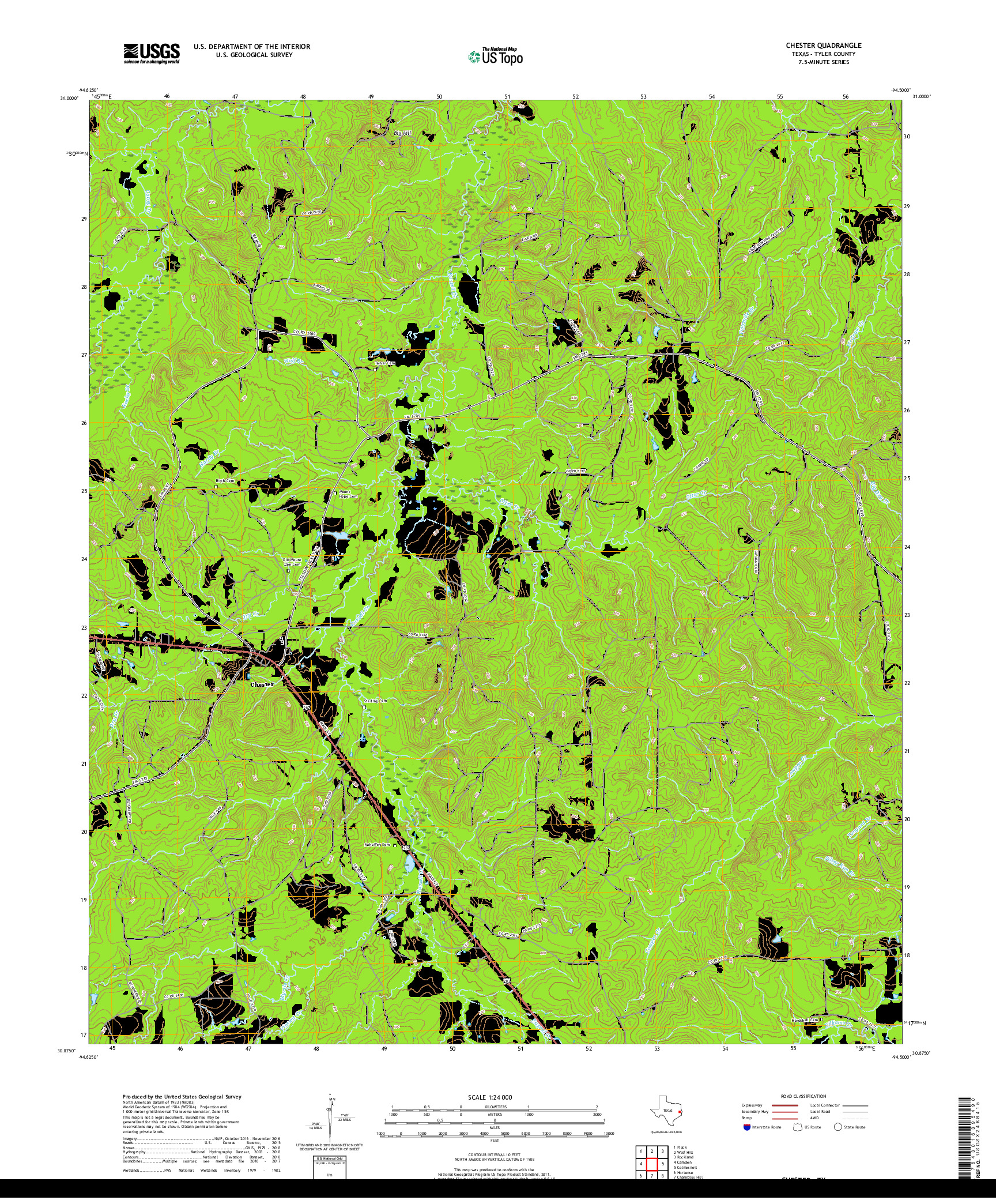 USGS US TOPO 7.5-MINUTE MAP FOR CHESTER, TX 2019