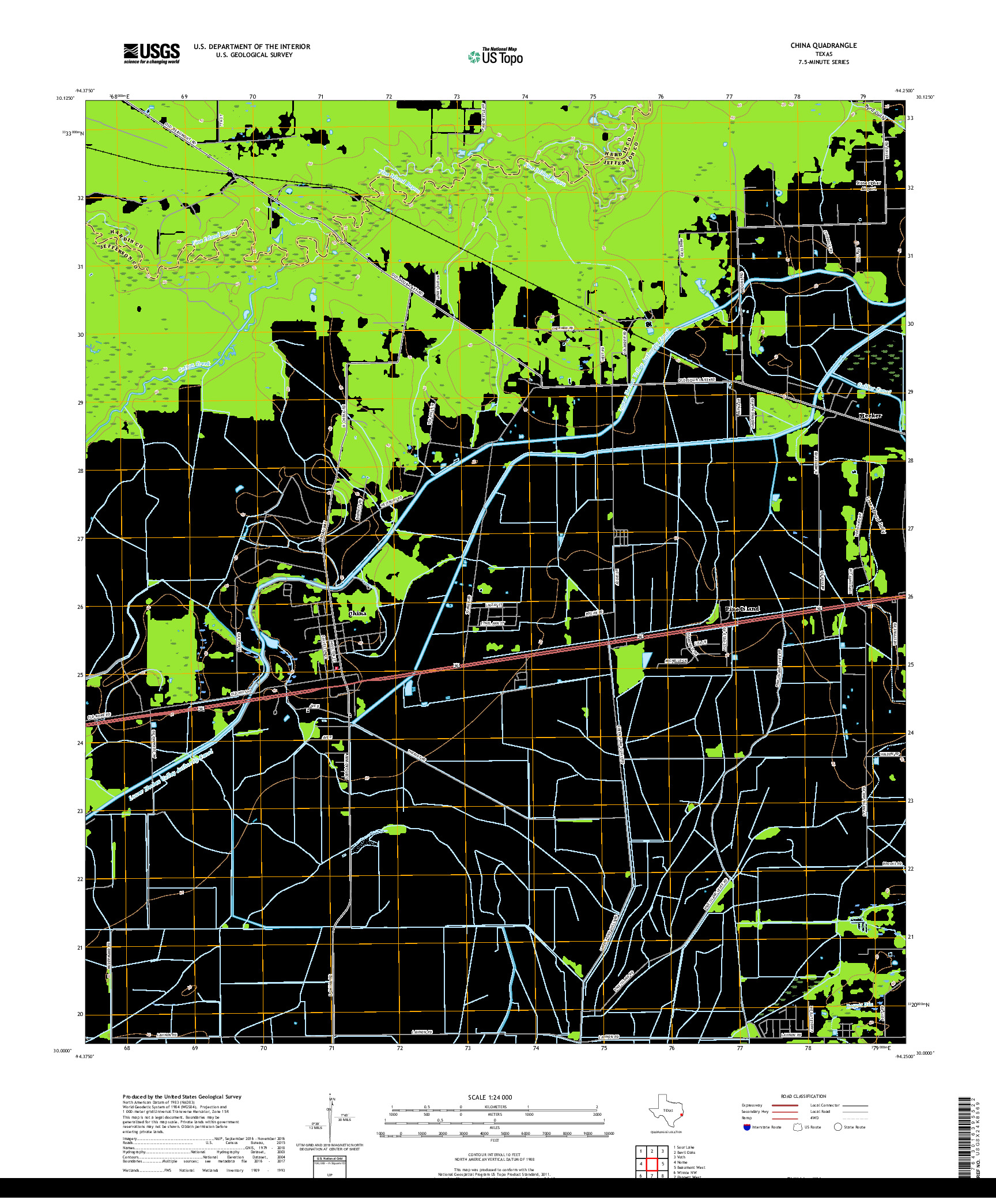 USGS US TOPO 7.5-MINUTE MAP FOR CHINA, TX 2019