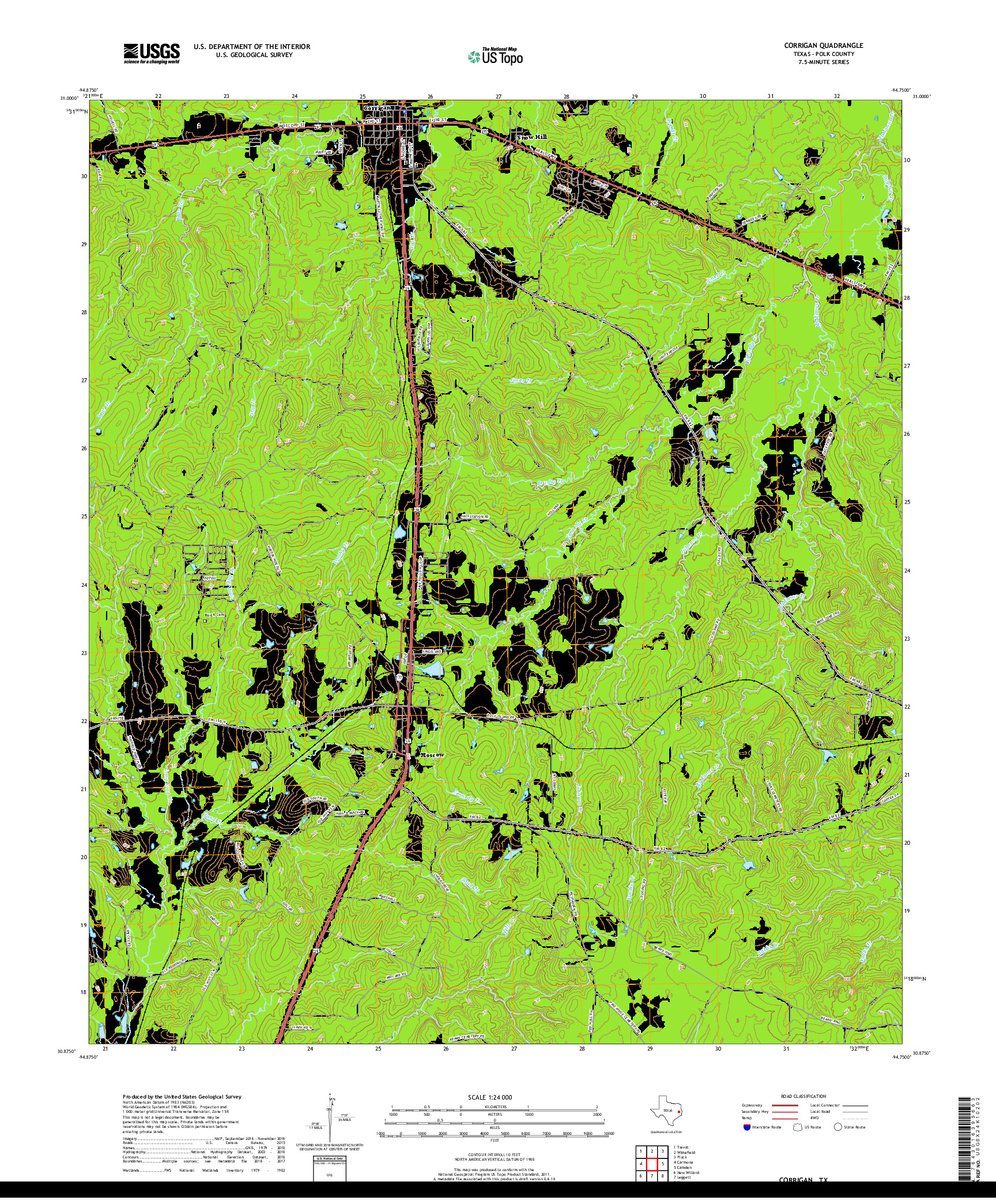 USGS US TOPO 7.5-MINUTE MAP FOR CORRIGAN, TX 2019