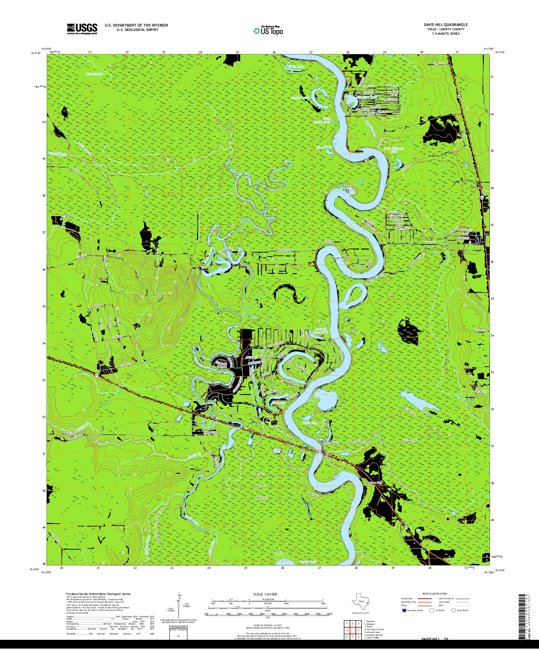 USGS US TOPO 7.5-MINUTE MAP FOR DAVIS HILL, TX 2019