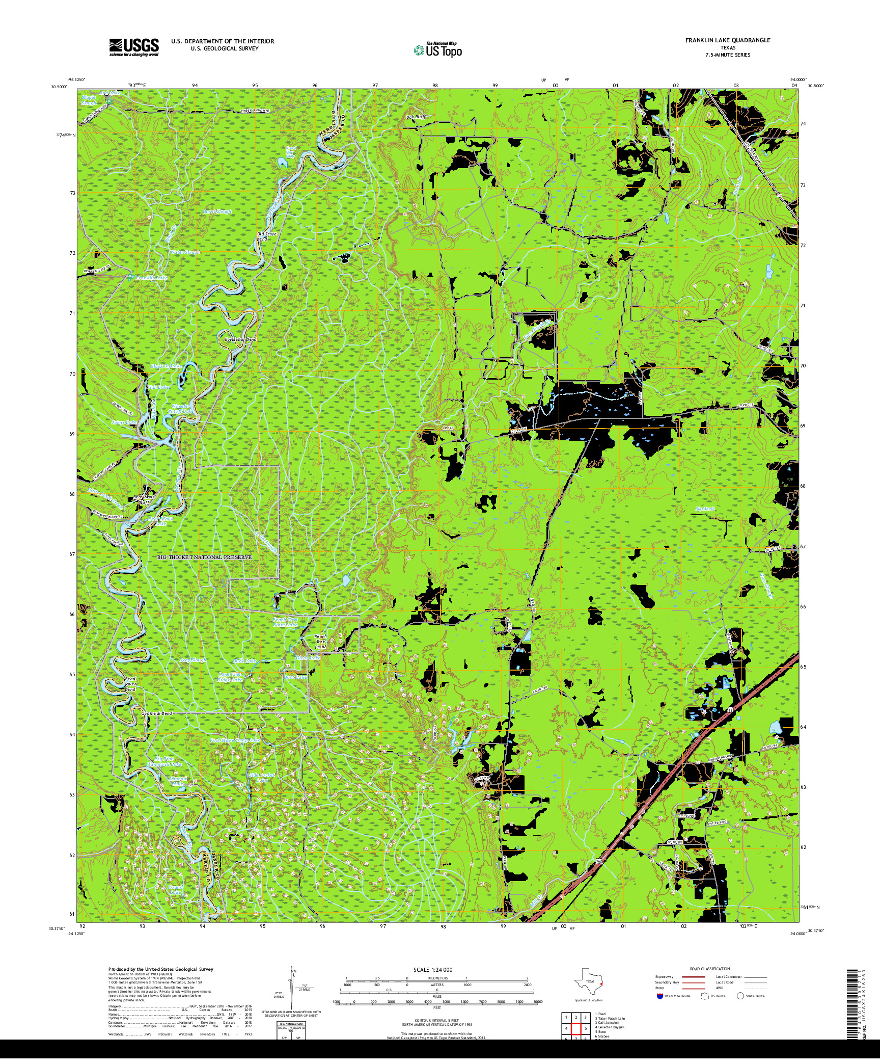 USGS US TOPO 7.5-MINUTE MAP FOR FRANKLIN LAKE, TX 2019
