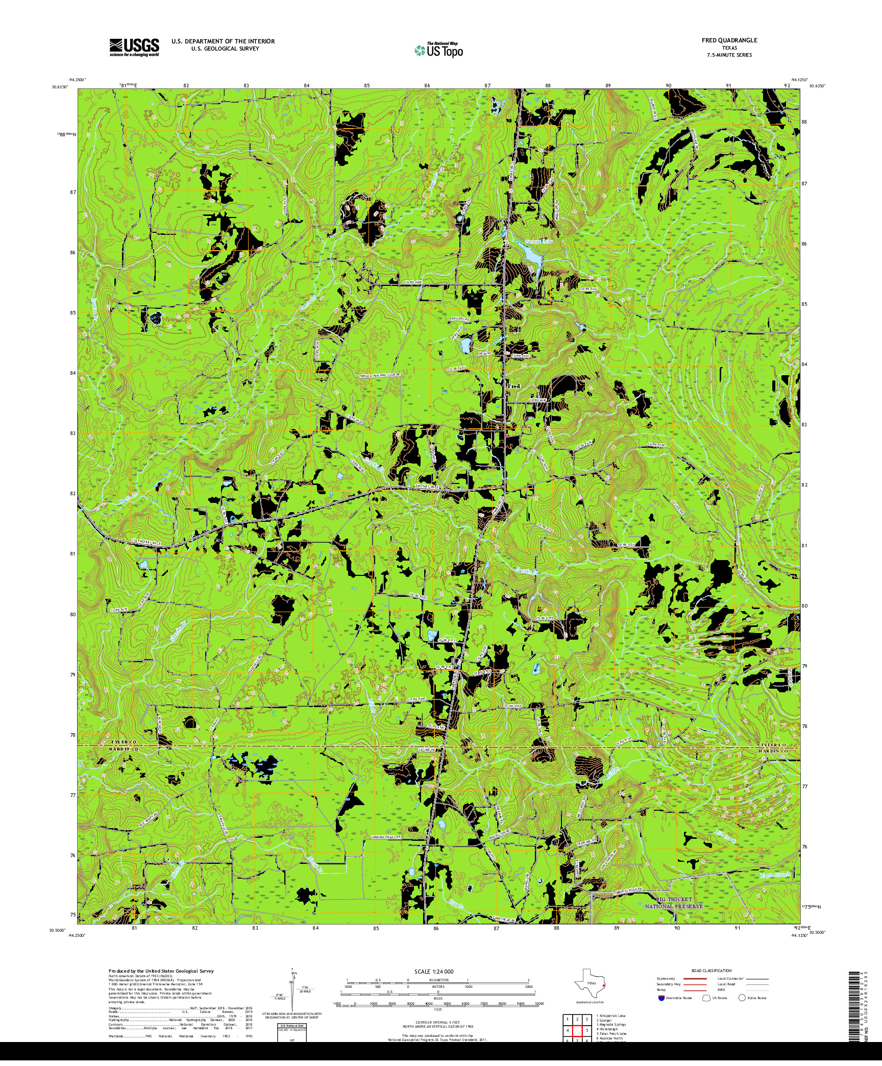 USGS US TOPO 7.5-MINUTE MAP FOR FRED, TX 2019