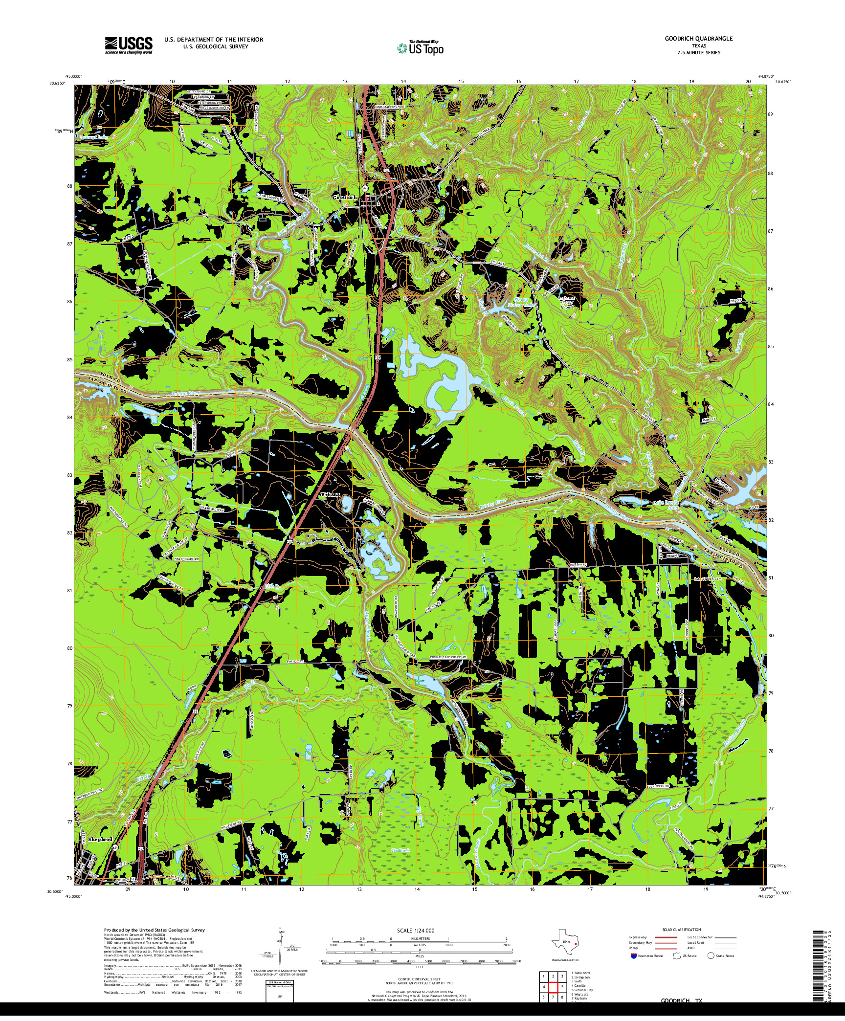 USGS US TOPO 7.5-MINUTE MAP FOR GOODRICH, TX 2019