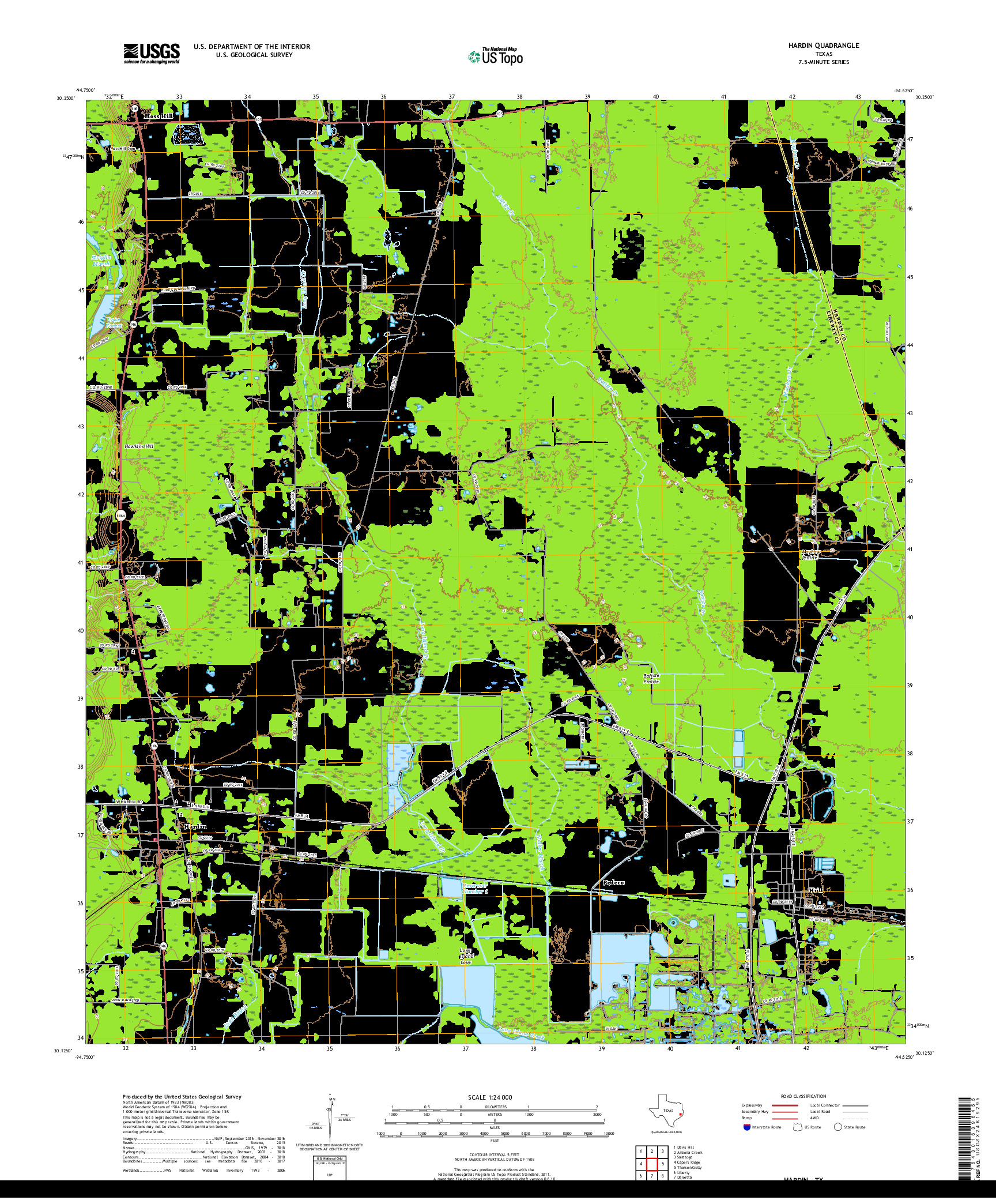 USGS US TOPO 7.5-MINUTE MAP FOR HARDIN, TX 2019