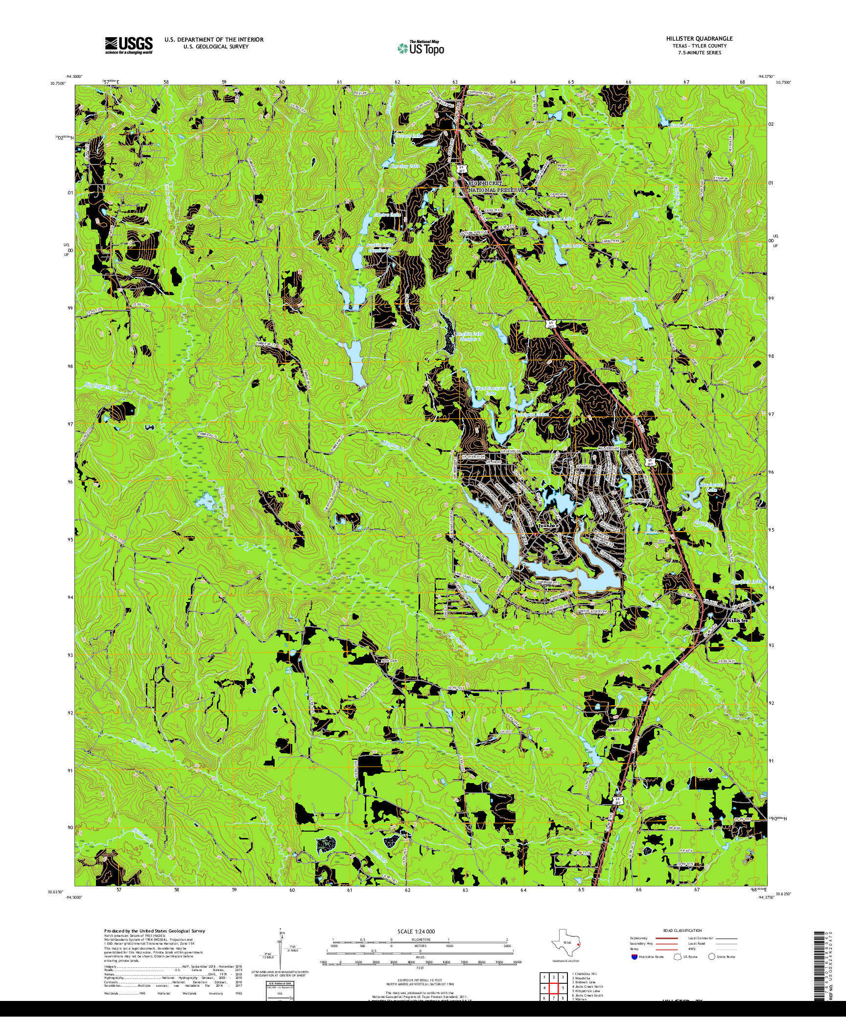 USGS US TOPO 7.5-MINUTE MAP FOR HILLISTER, TX 2019