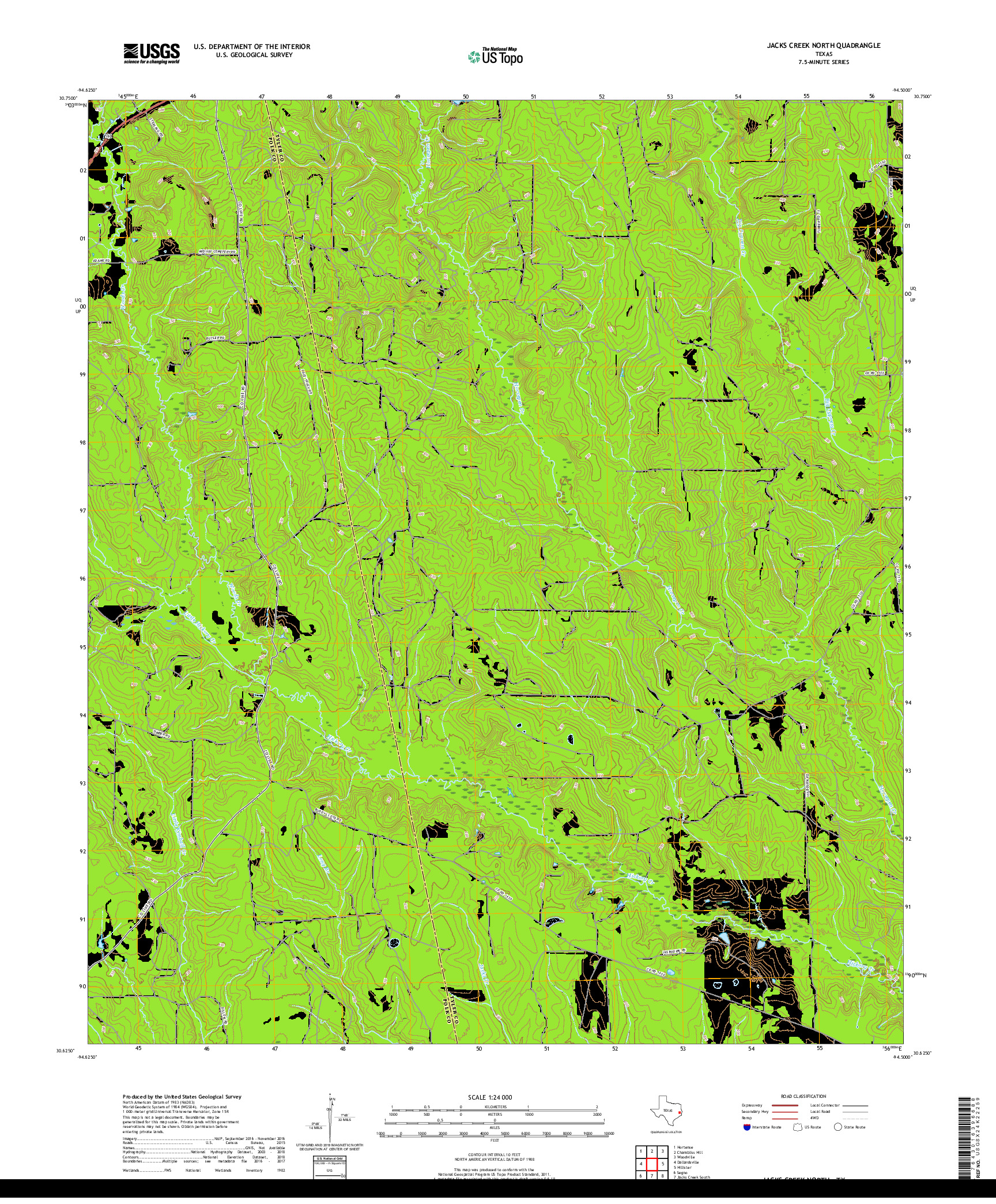 USGS US TOPO 7.5-MINUTE MAP FOR JACKS CREEK NORTH, TX 2019