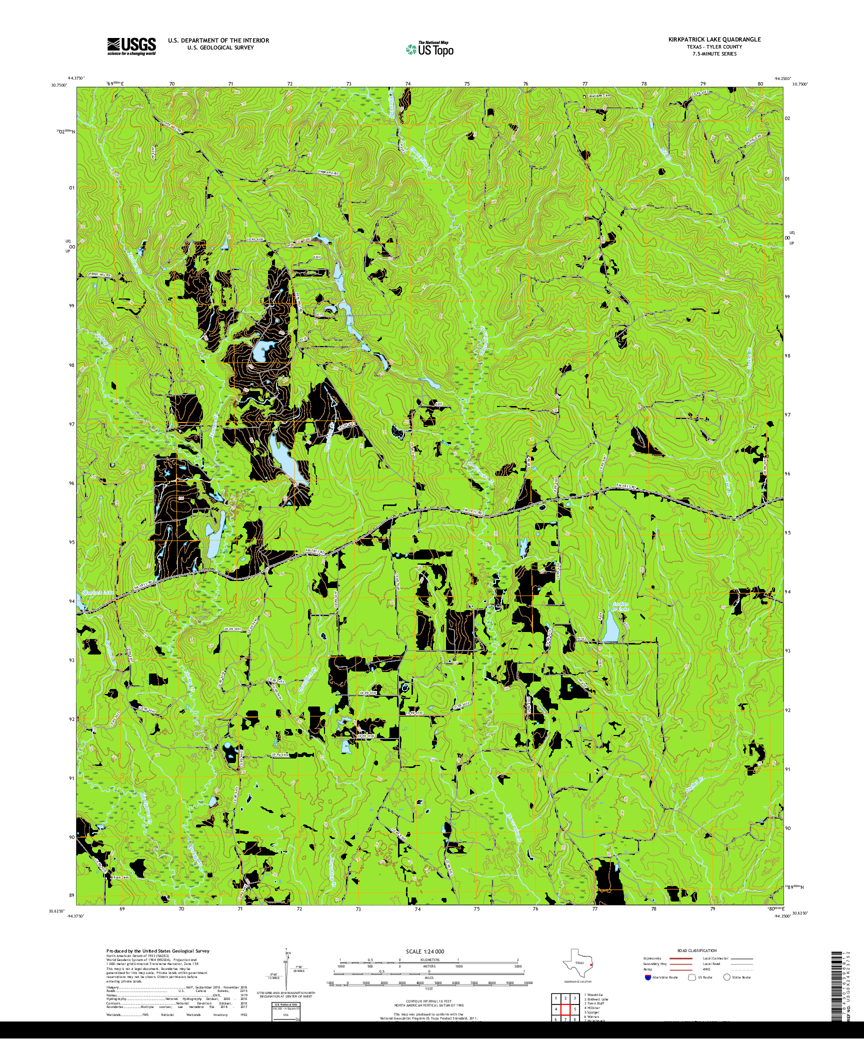 USGS US TOPO 7.5-MINUTE MAP FOR KIRKPATRICK LAKE, TX 2019