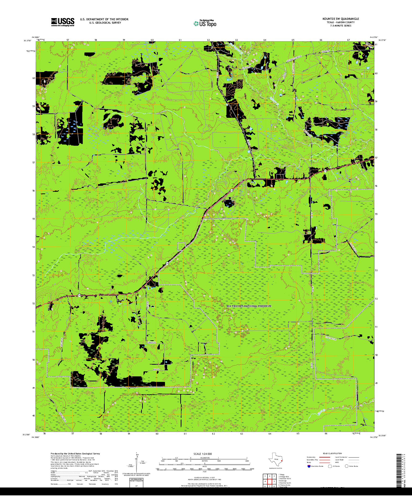USGS US TOPO 7.5-MINUTE MAP FOR KOUNTZE SW, TX 2019