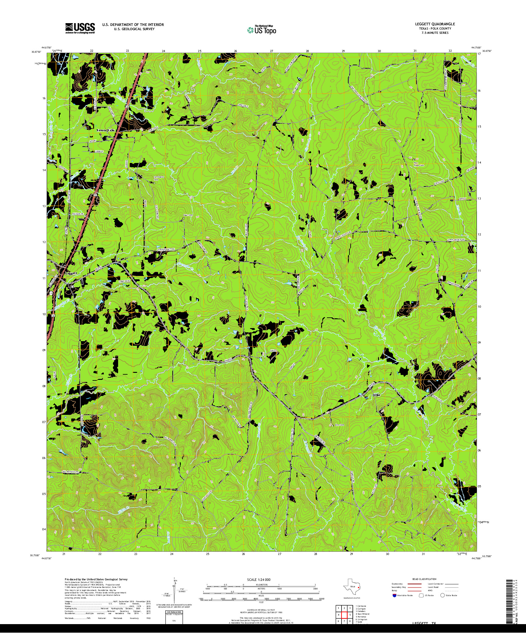 USGS US TOPO 7.5-MINUTE MAP FOR LEGGETT, TX 2019