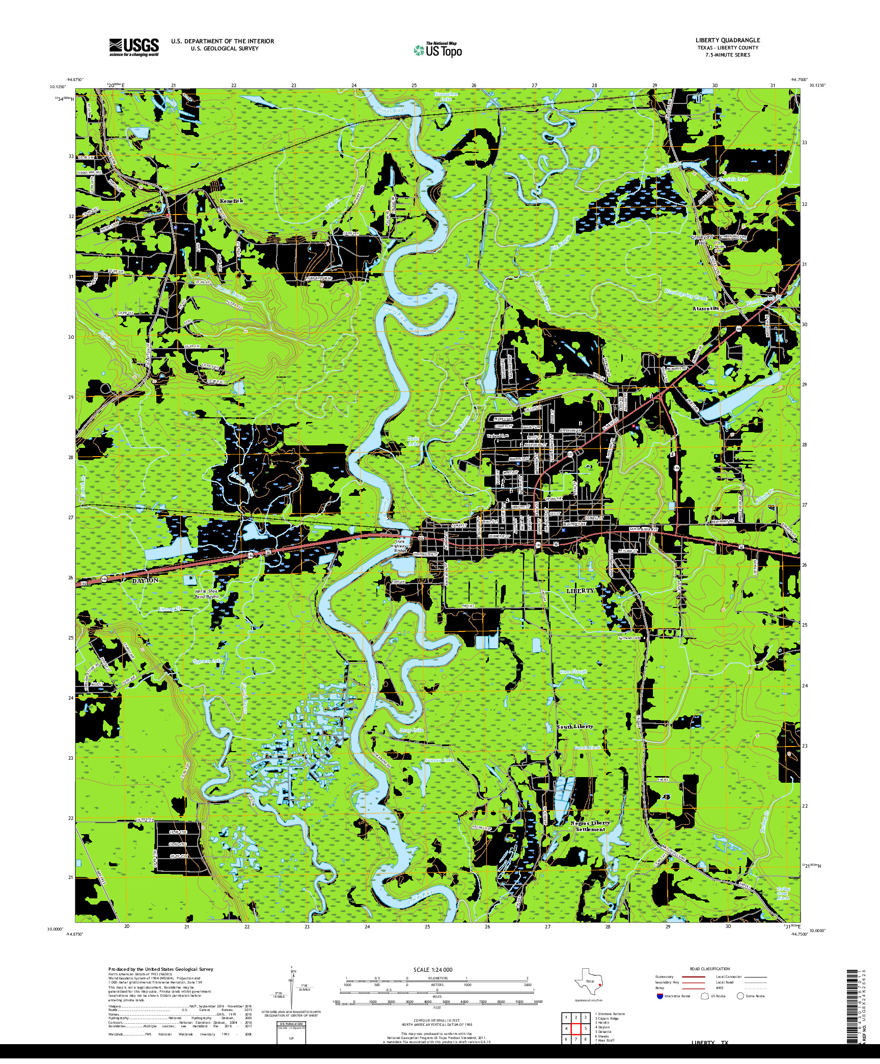USGS US TOPO 7.5-MINUTE MAP FOR LIBERTY, TX 2019