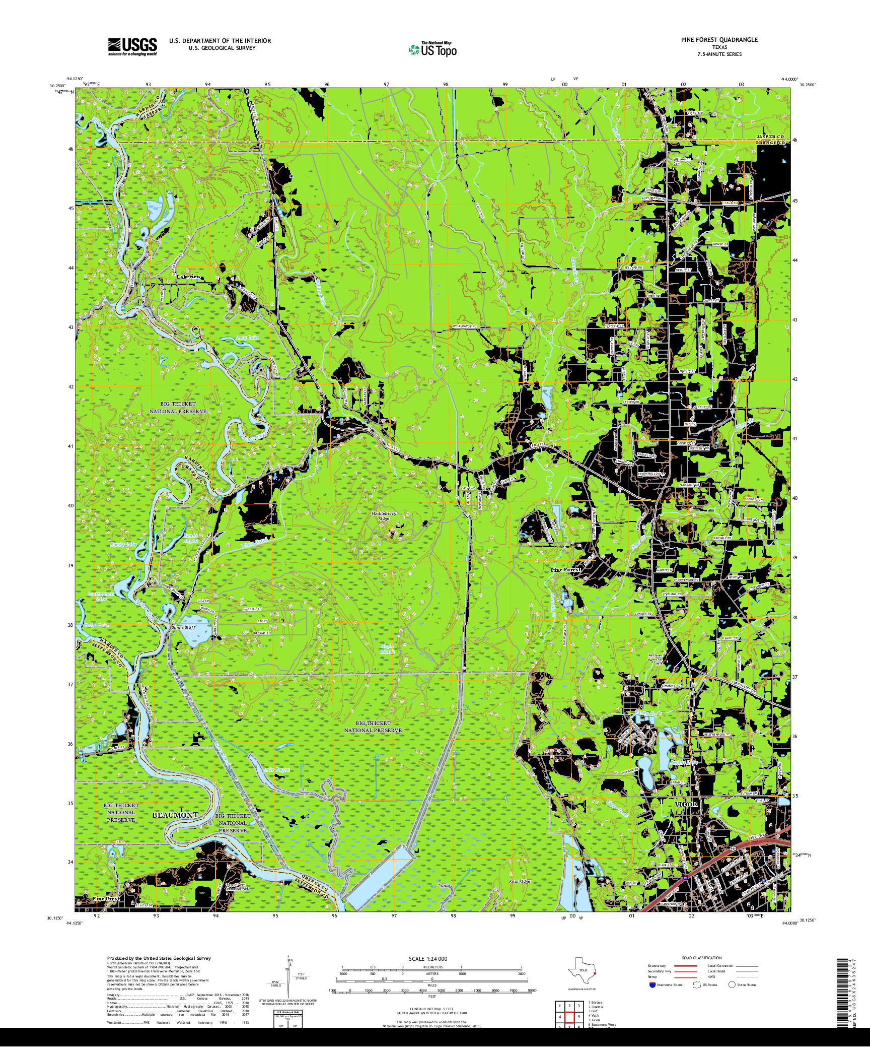 USGS US TOPO 7.5-MINUTE MAP FOR PINE FOREST, TX 2019