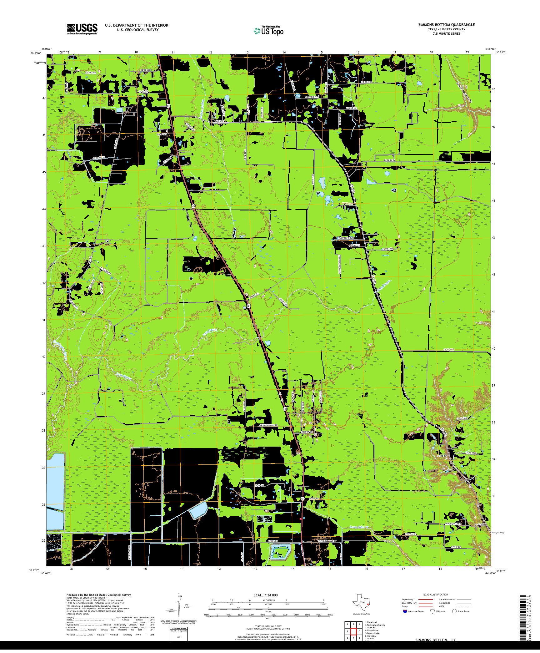 USGS US TOPO 7.5-MINUTE MAP FOR SIMMONS BOTTOM, TX 2019