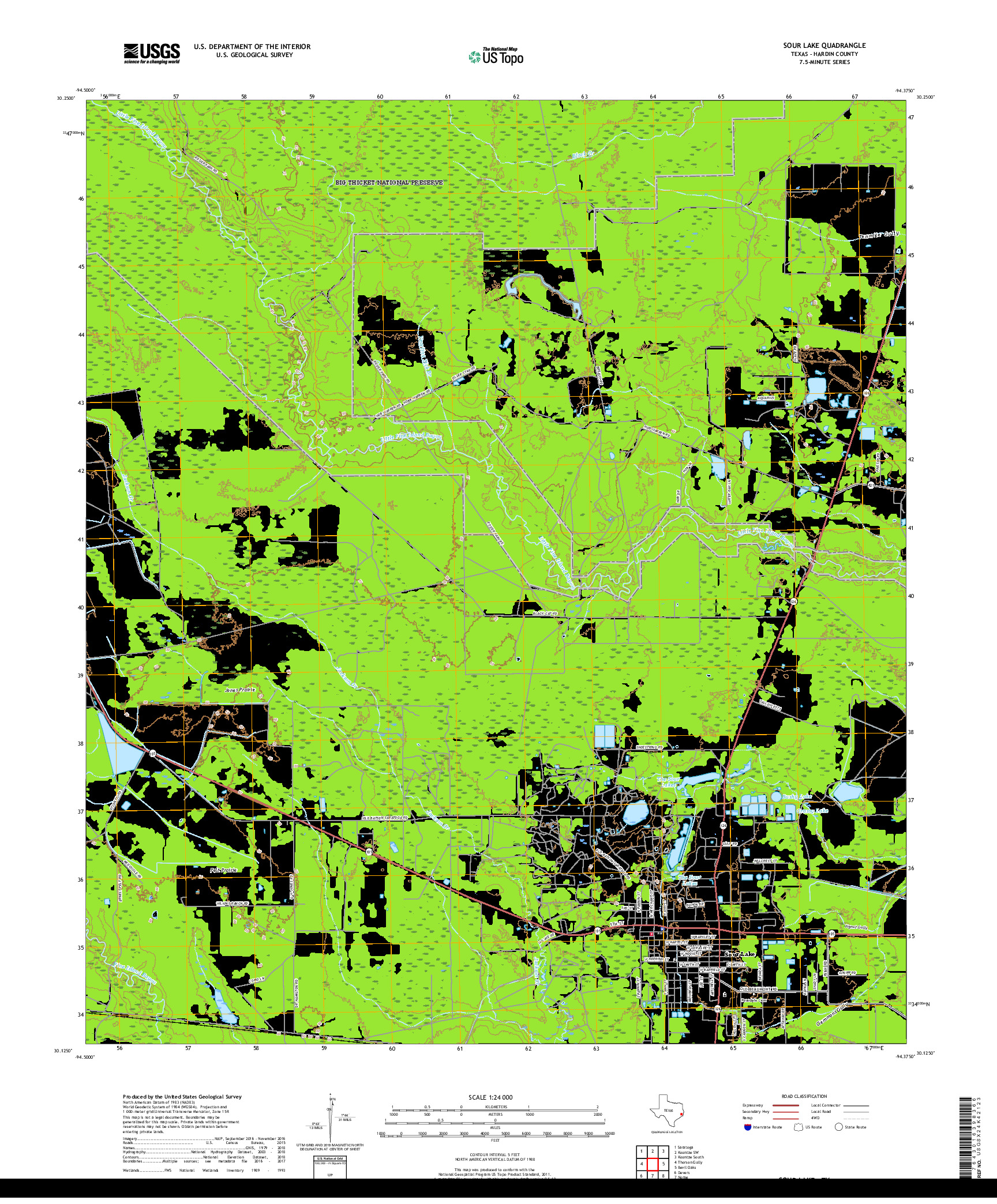 USGS US TOPO 7.5-MINUTE MAP FOR SOUR LAKE, TX 2019