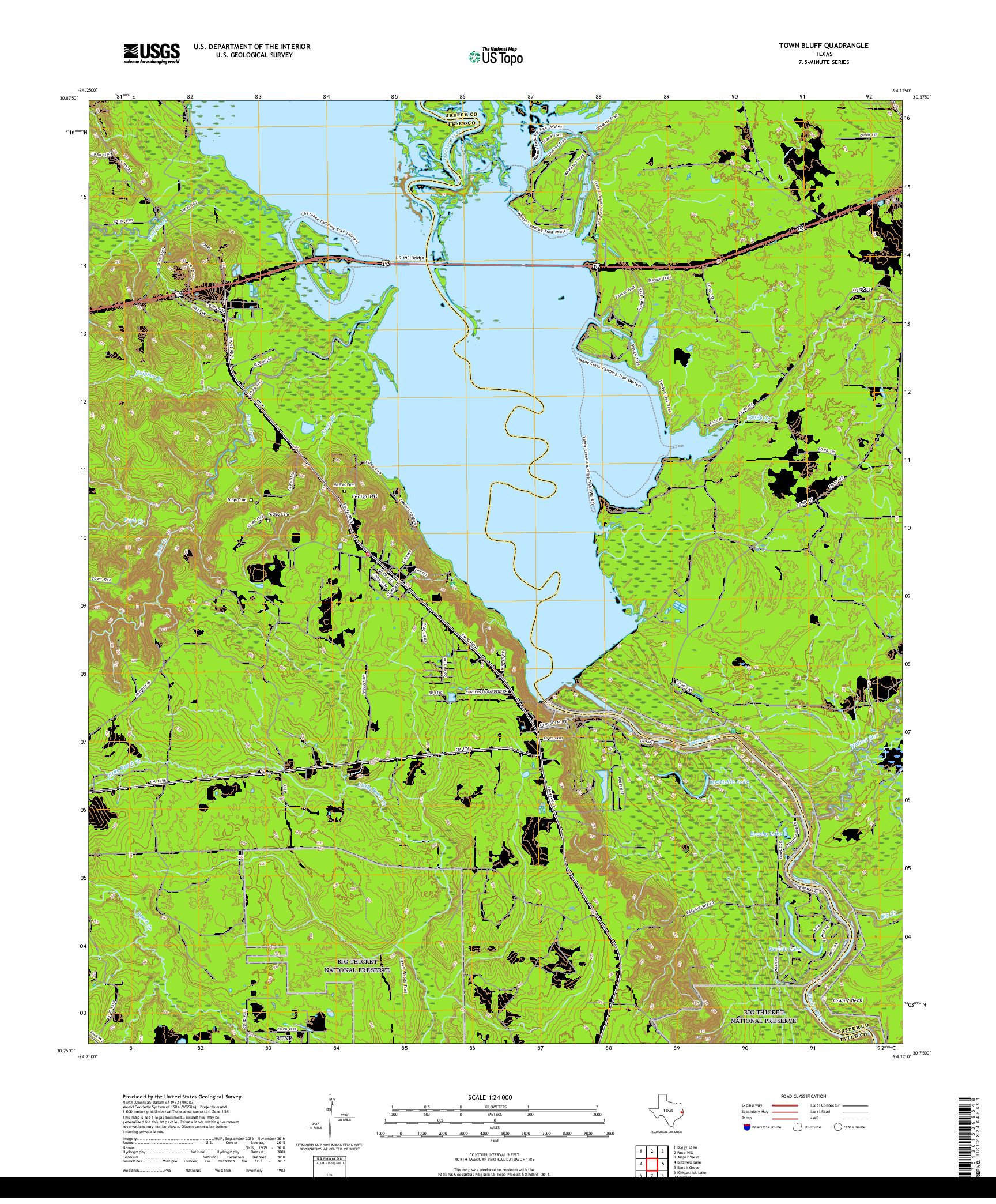 USGS US TOPO 7.5-MINUTE MAP FOR TOWN BLUFF, TX 2019