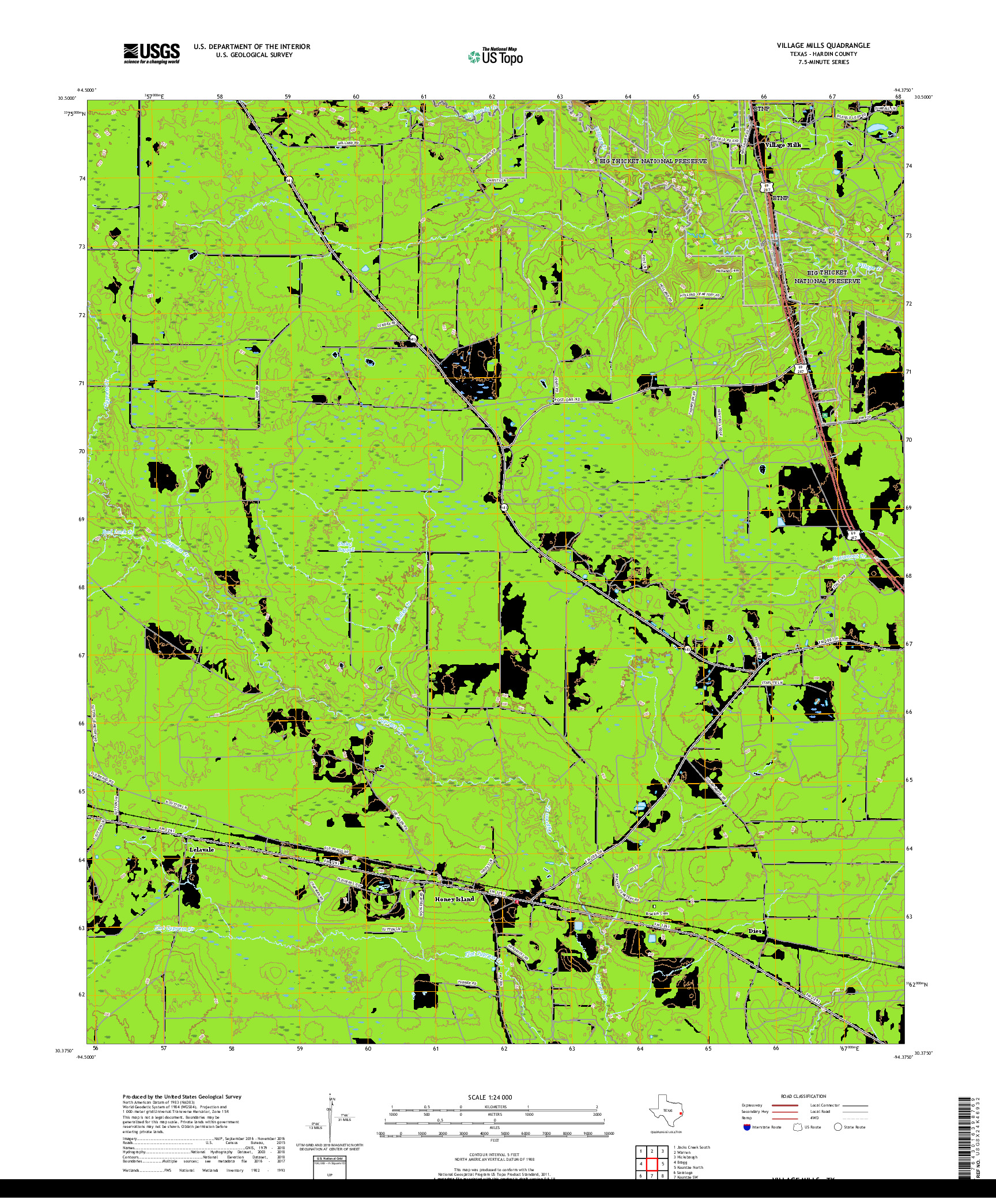 USGS US TOPO 7.5-MINUTE MAP FOR VILLAGE MILLS, TX 2019