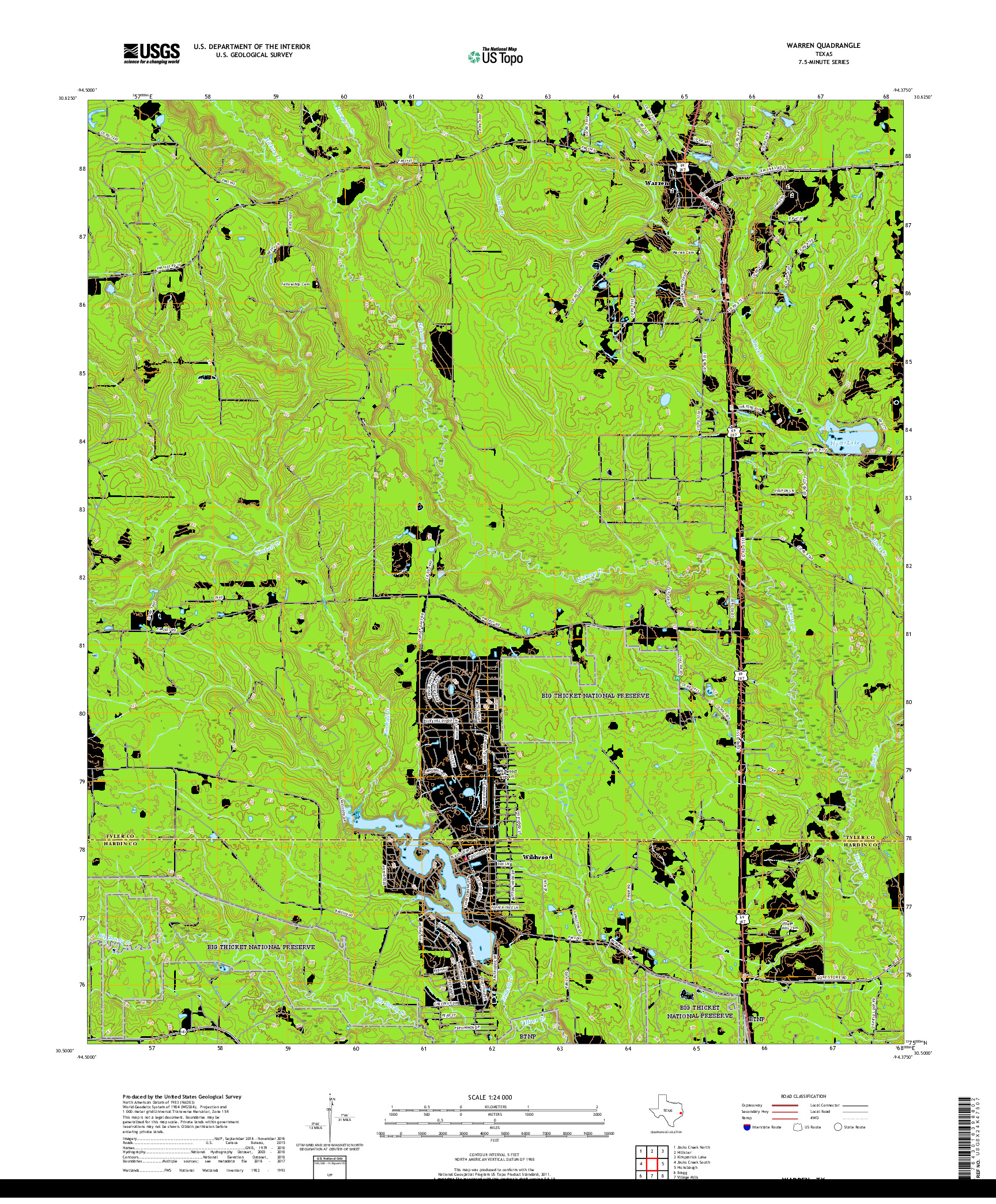 USGS US TOPO 7.5-MINUTE MAP FOR WARREN, TX 2019