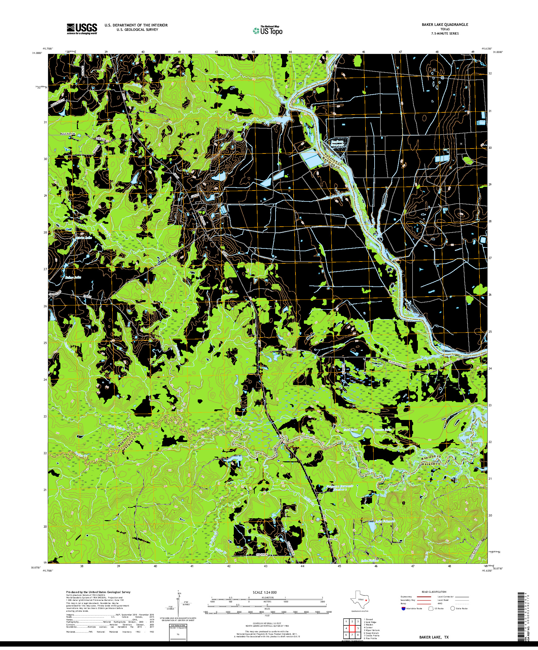USGS US TOPO 7.5-MINUTE MAP FOR BAKER LAKE, TX 2019