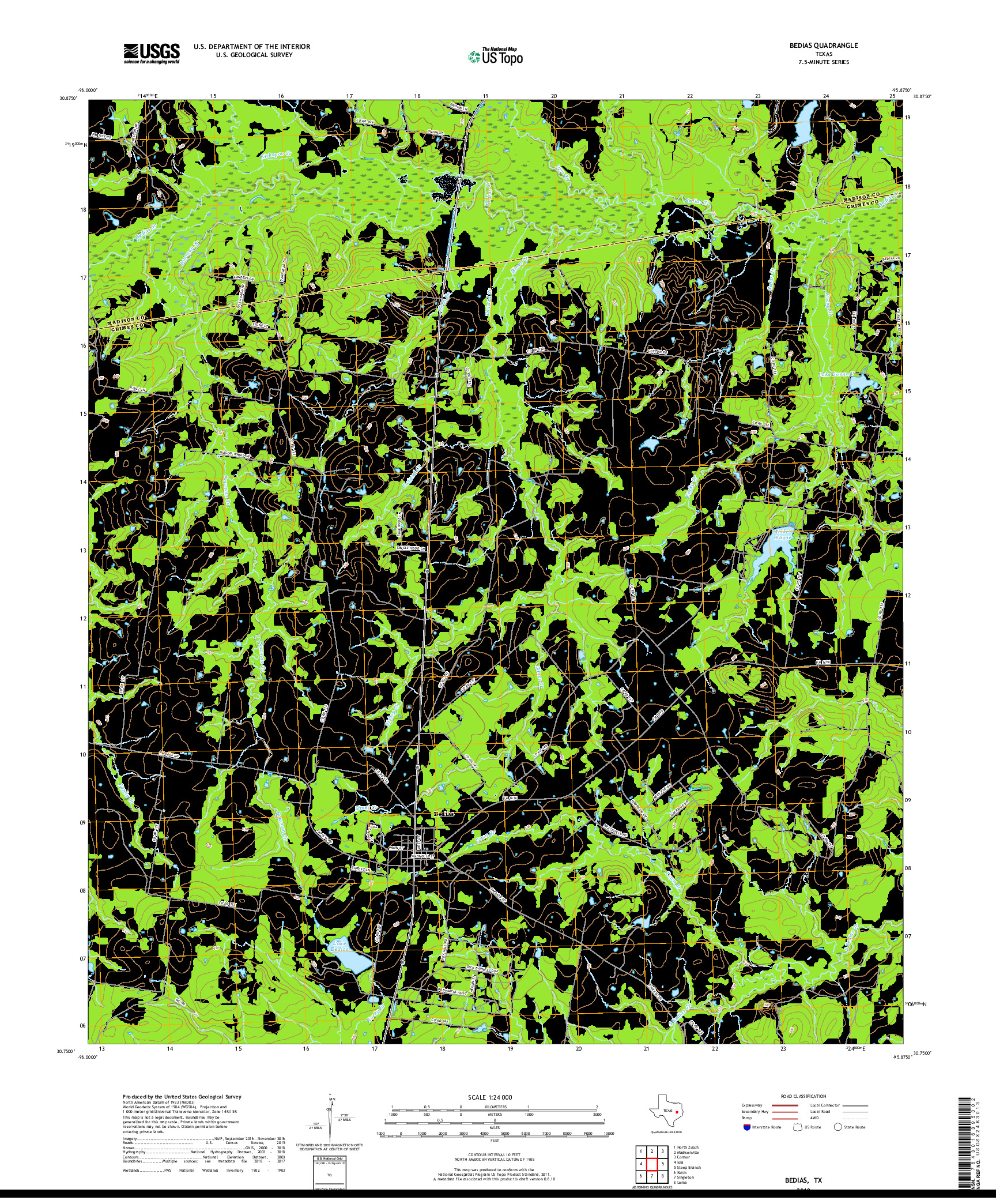 USGS US TOPO 7.5-MINUTE MAP FOR BEDIAS, TX 2019