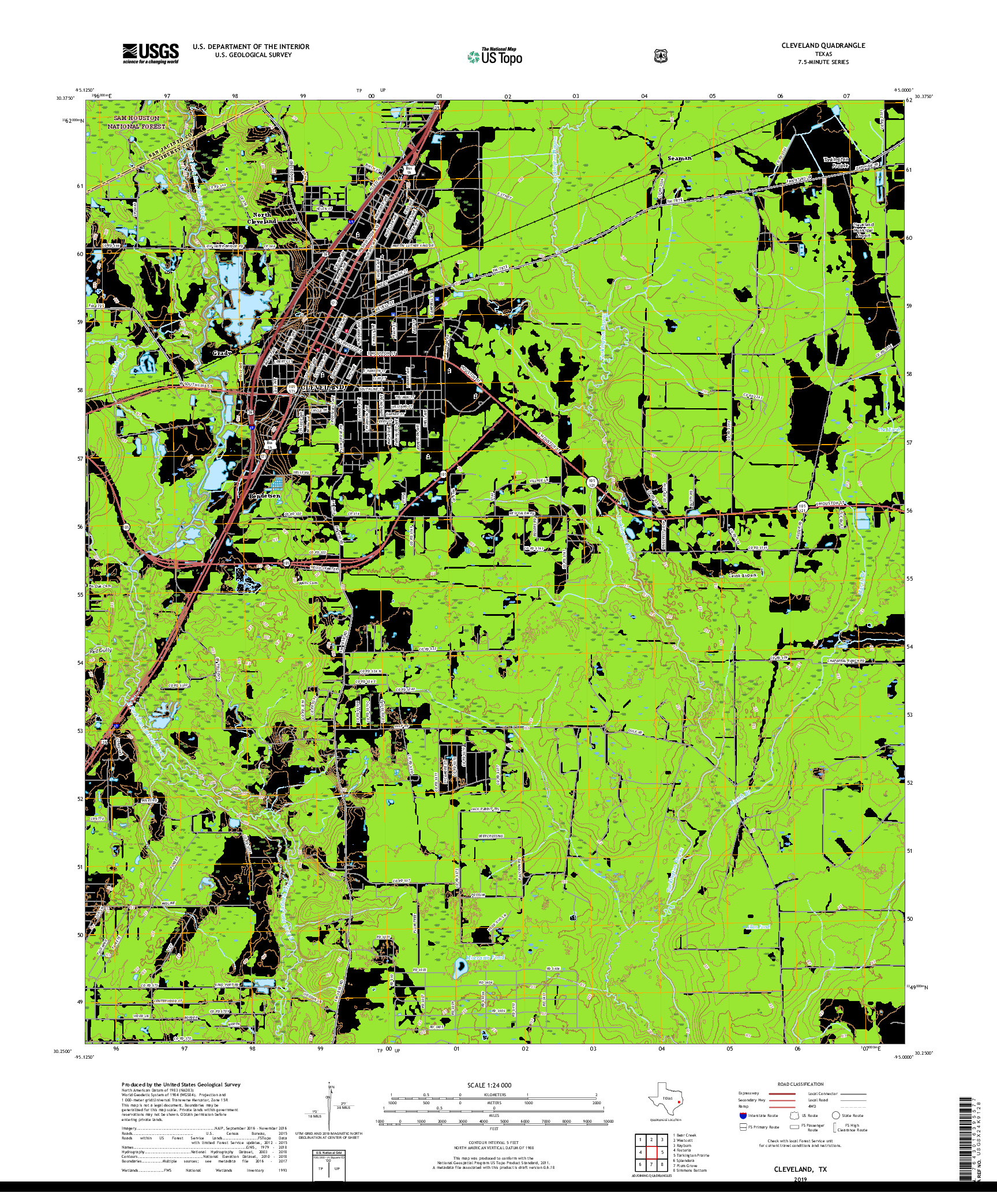 USGS US TOPO 7.5-MINUTE MAP FOR CLEVELAND, TX 2019