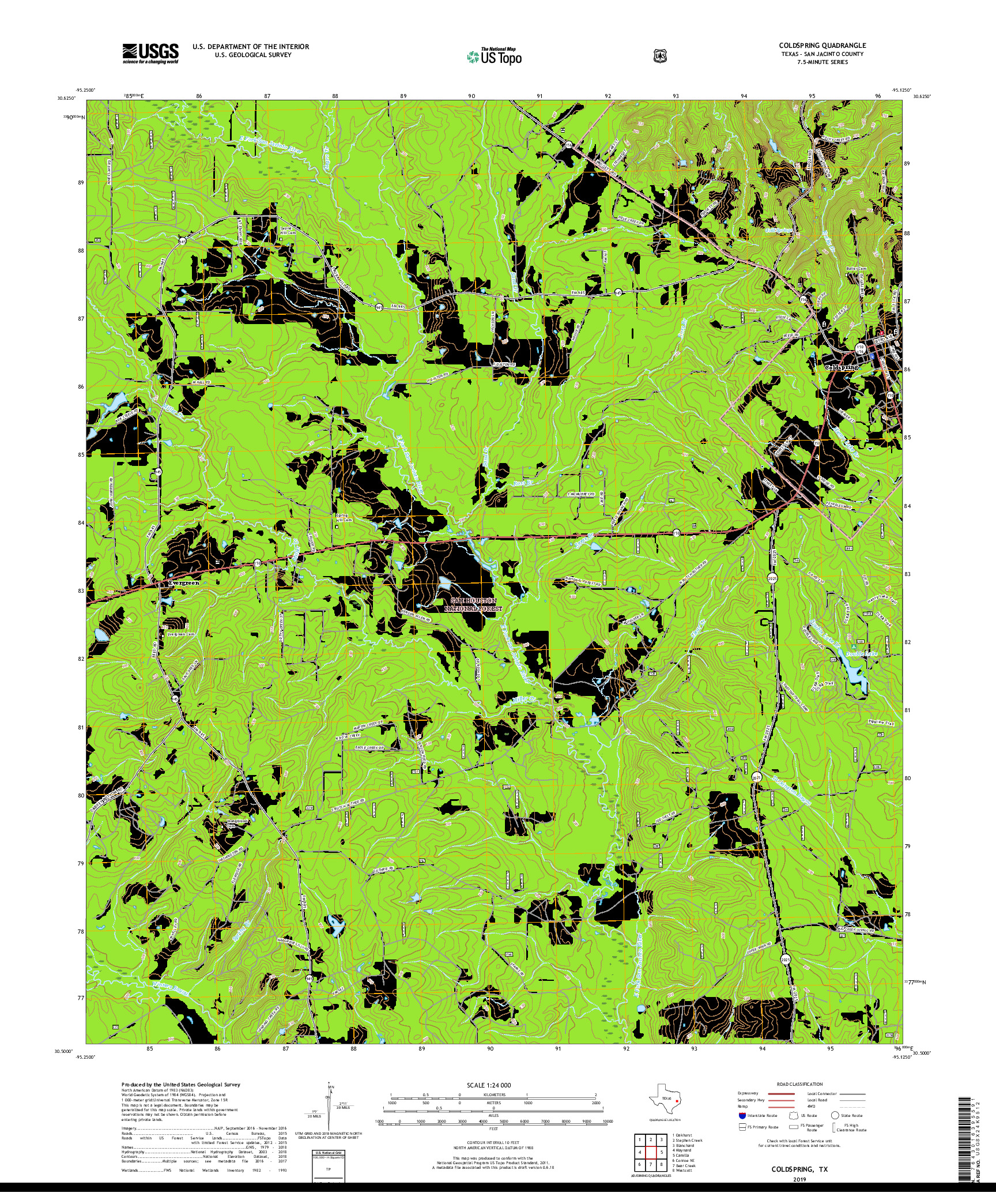 USGS US TOPO 7.5-MINUTE MAP FOR COLDSPRING, TX 2019