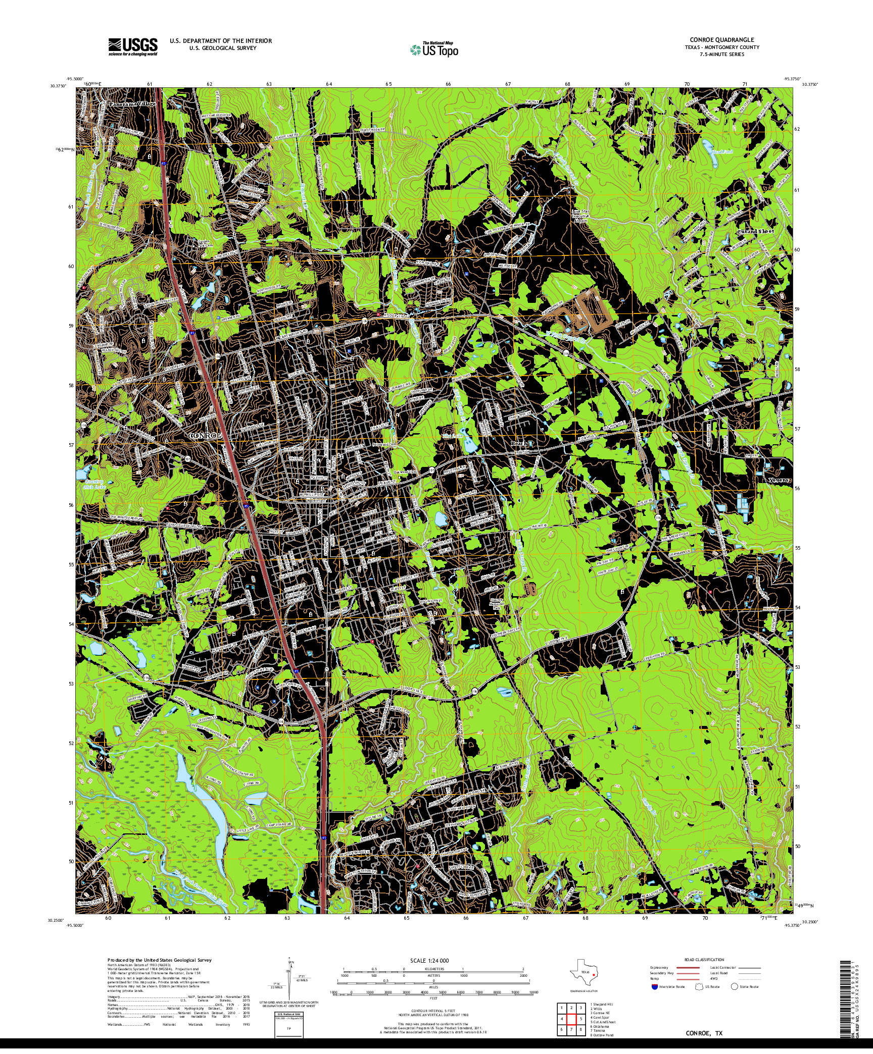 USGS US TOPO 7.5-MINUTE MAP FOR CONROE, TX 2019