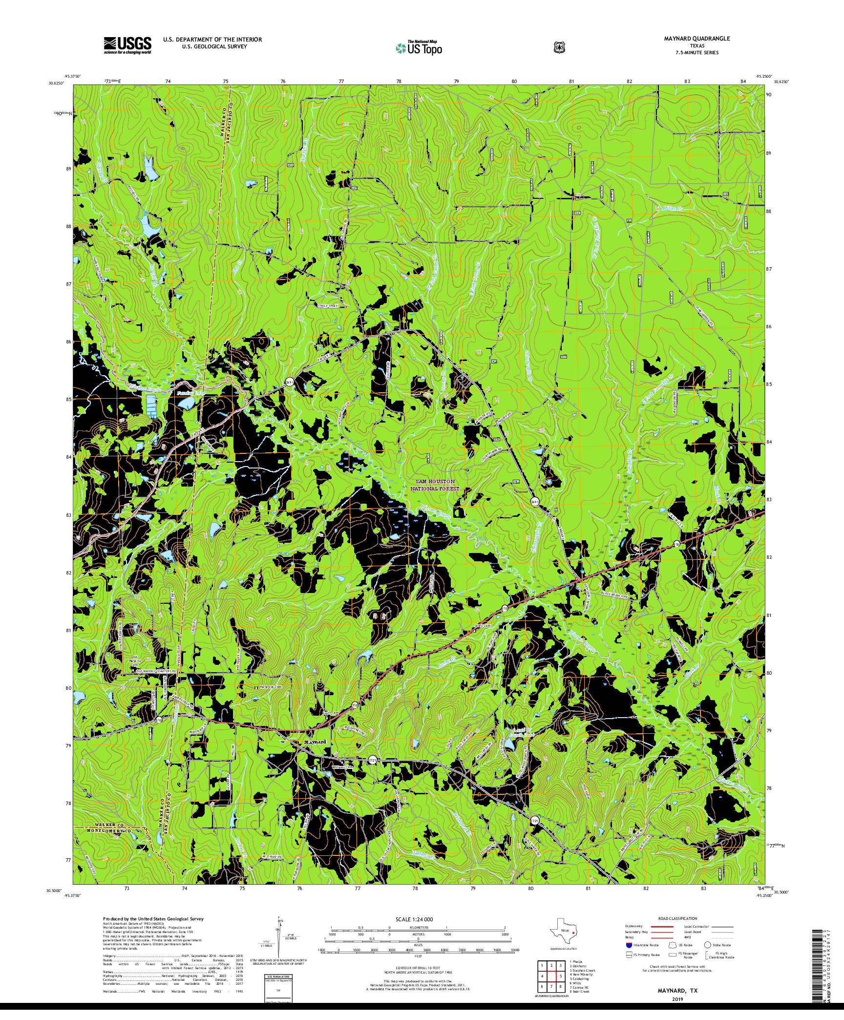 USGS US TOPO 7.5-MINUTE MAP FOR MAYNARD, TX 2019