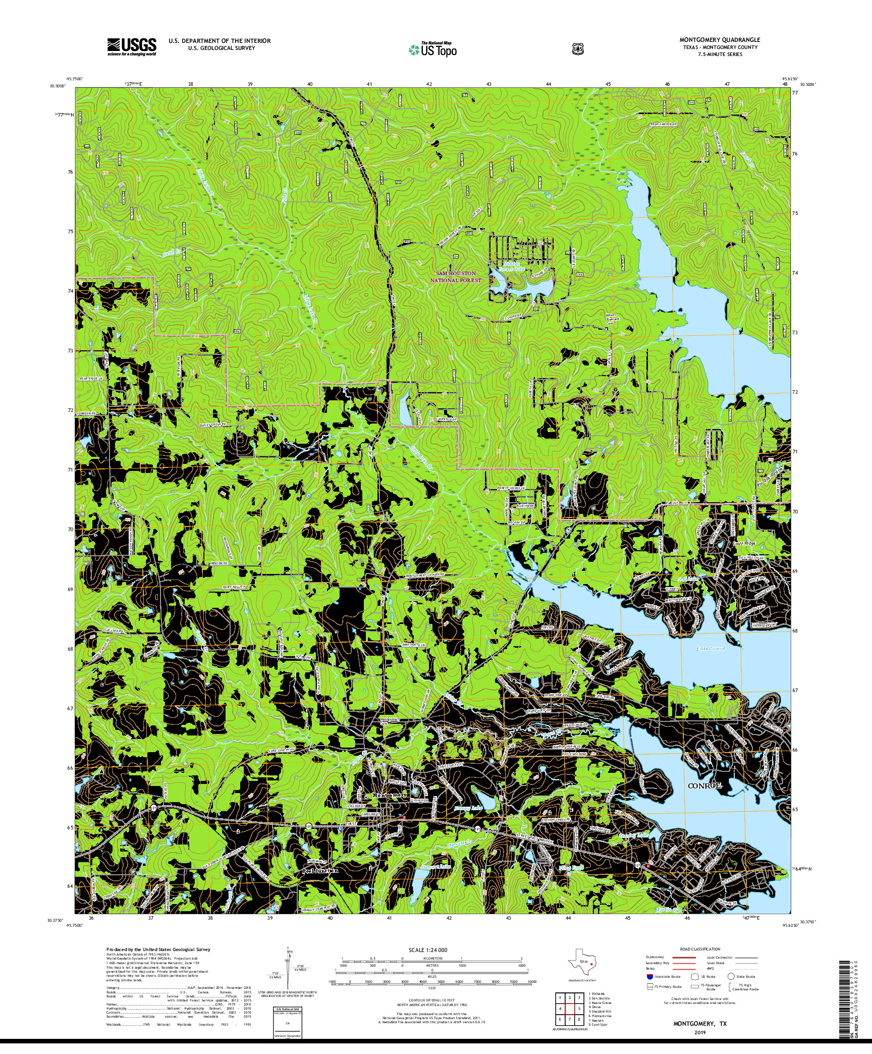 USGS US TOPO 7.5-MINUTE MAP FOR MONTGOMERY, TX 2019