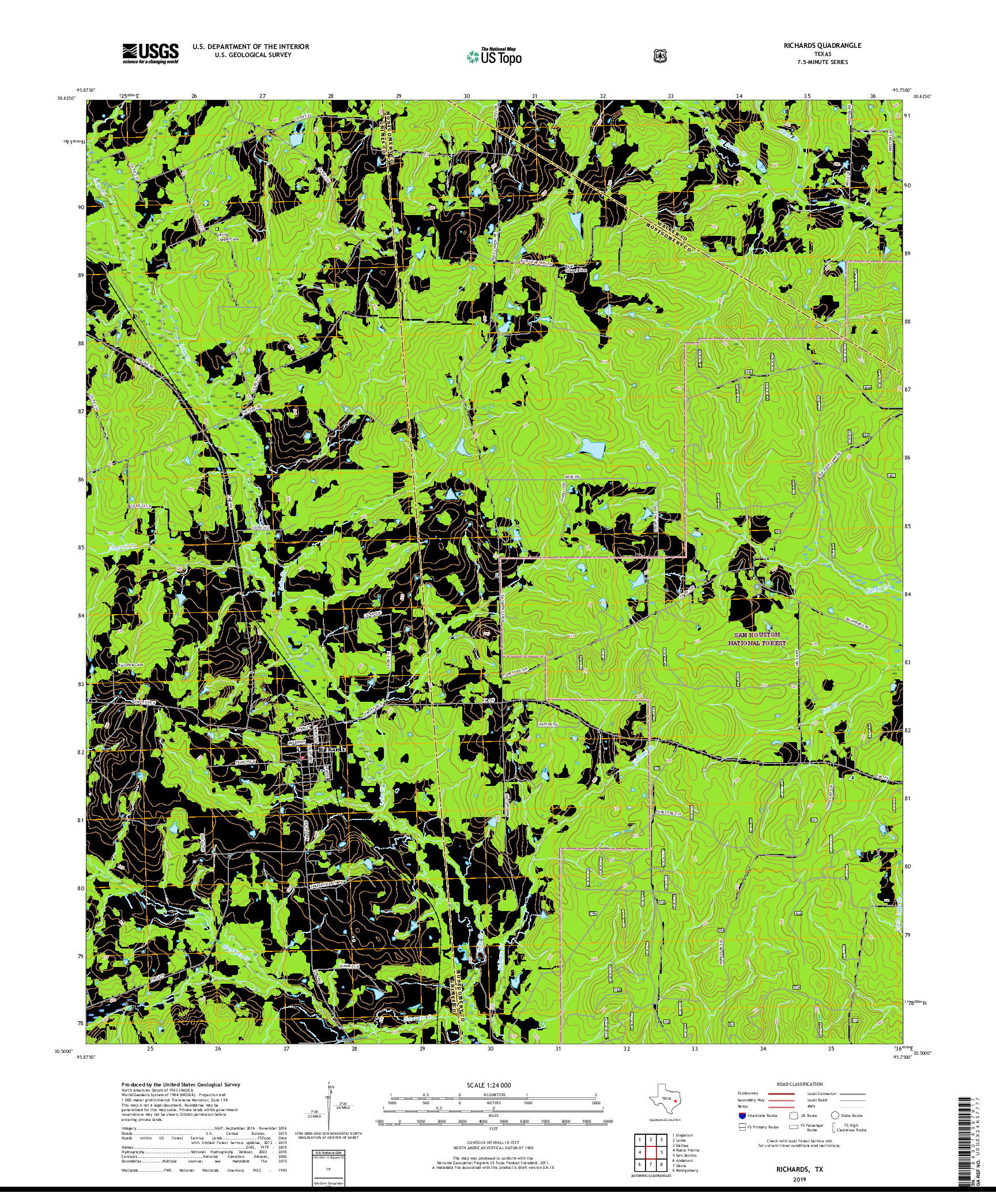 USGS US TOPO 7.5-MINUTE MAP FOR RICHARDS, TX 2019